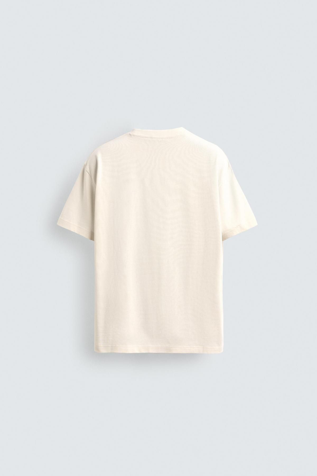 자라 박시핏 라운드 반팔 티셔츠 엠보싱 텍스트 4393/308 OYSTER-WHITE 이미지 6