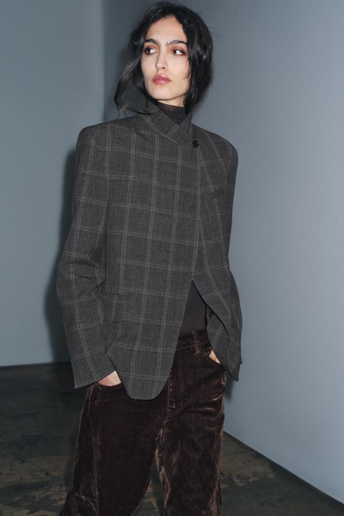 자라 테일러드 체크 하이넥 블레이저 8504/981 GREY MARL - 상세 이미지 3