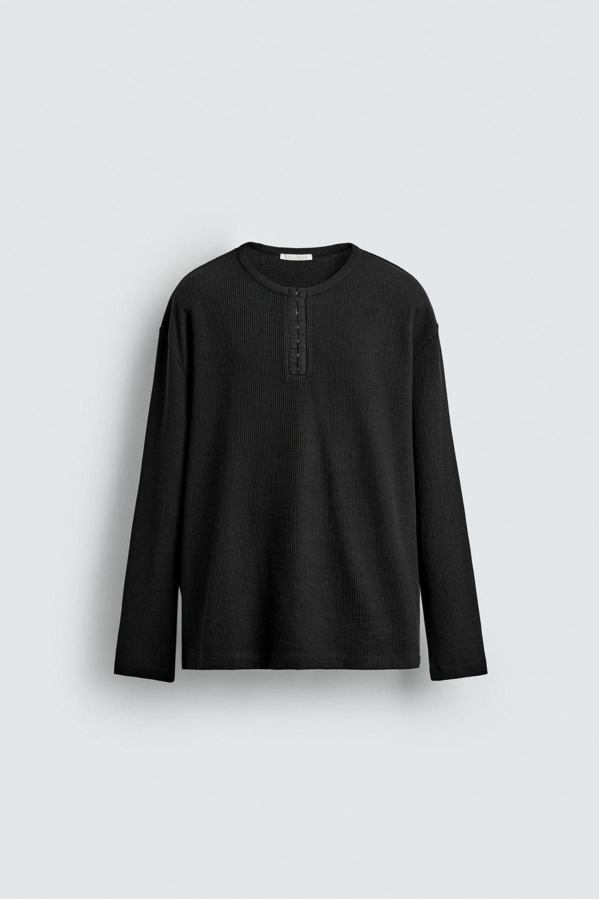 자라 베이직 골지 헨리넥 긴팔 티셔츠 3992/375 BLACK - 상품 이미지