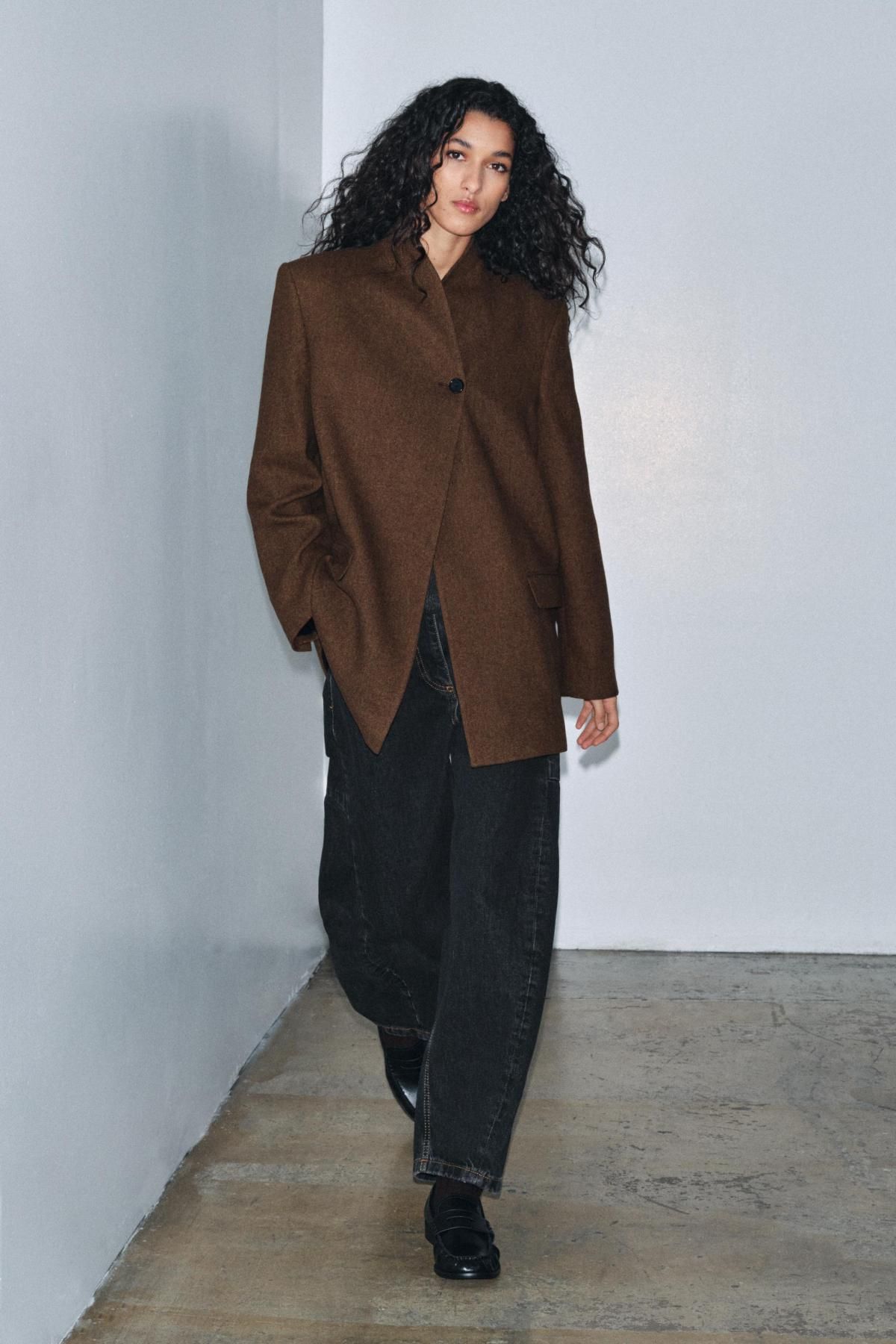 자라 헤링본 울블렌드 스탠드업카라 테일러드 재킷 3736/258 BROWN - 상세 이미지 2