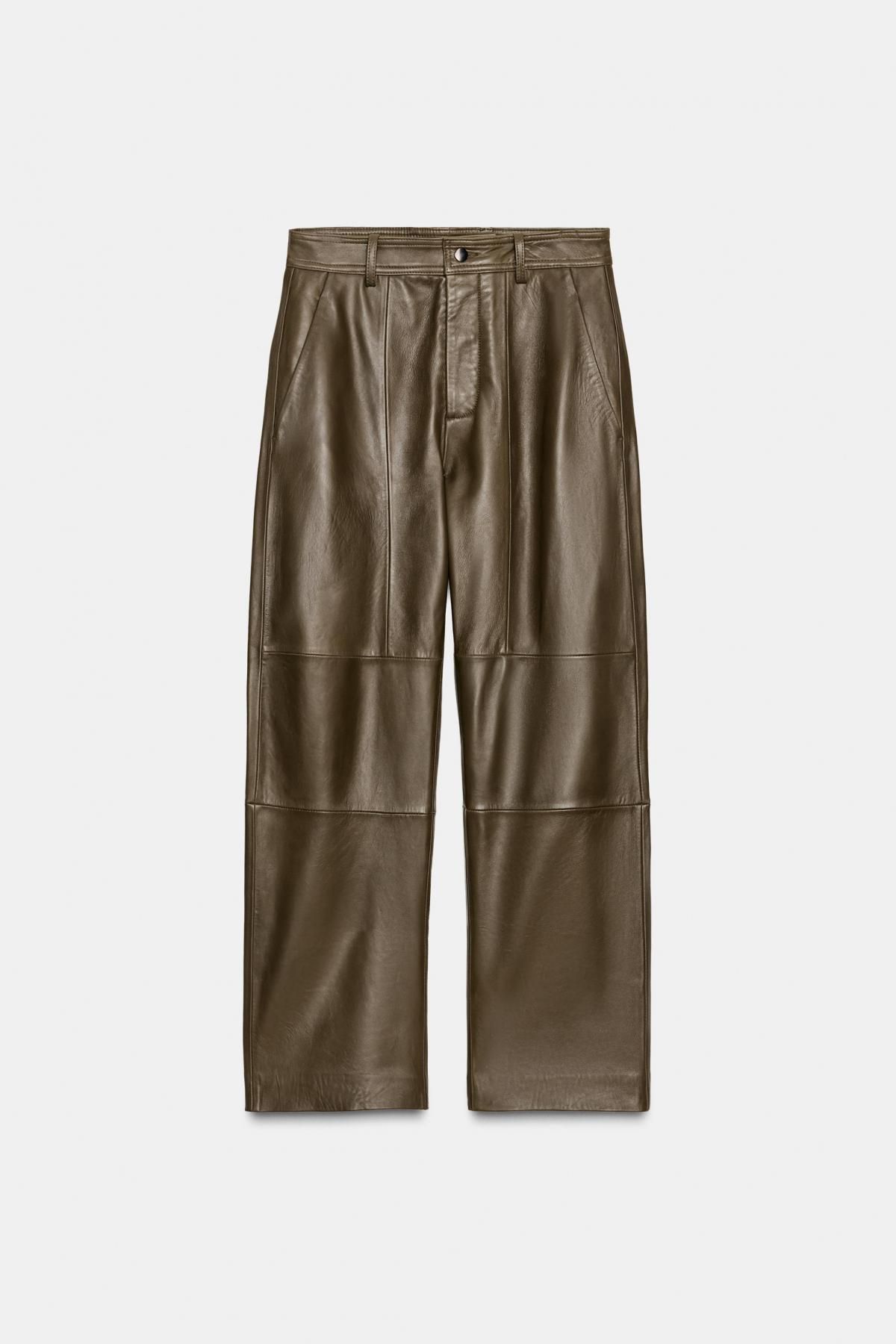 자라 프리미엄 레더 스트레이트 팬츠 5479/247 DARK KHAKI - 메인 이미지