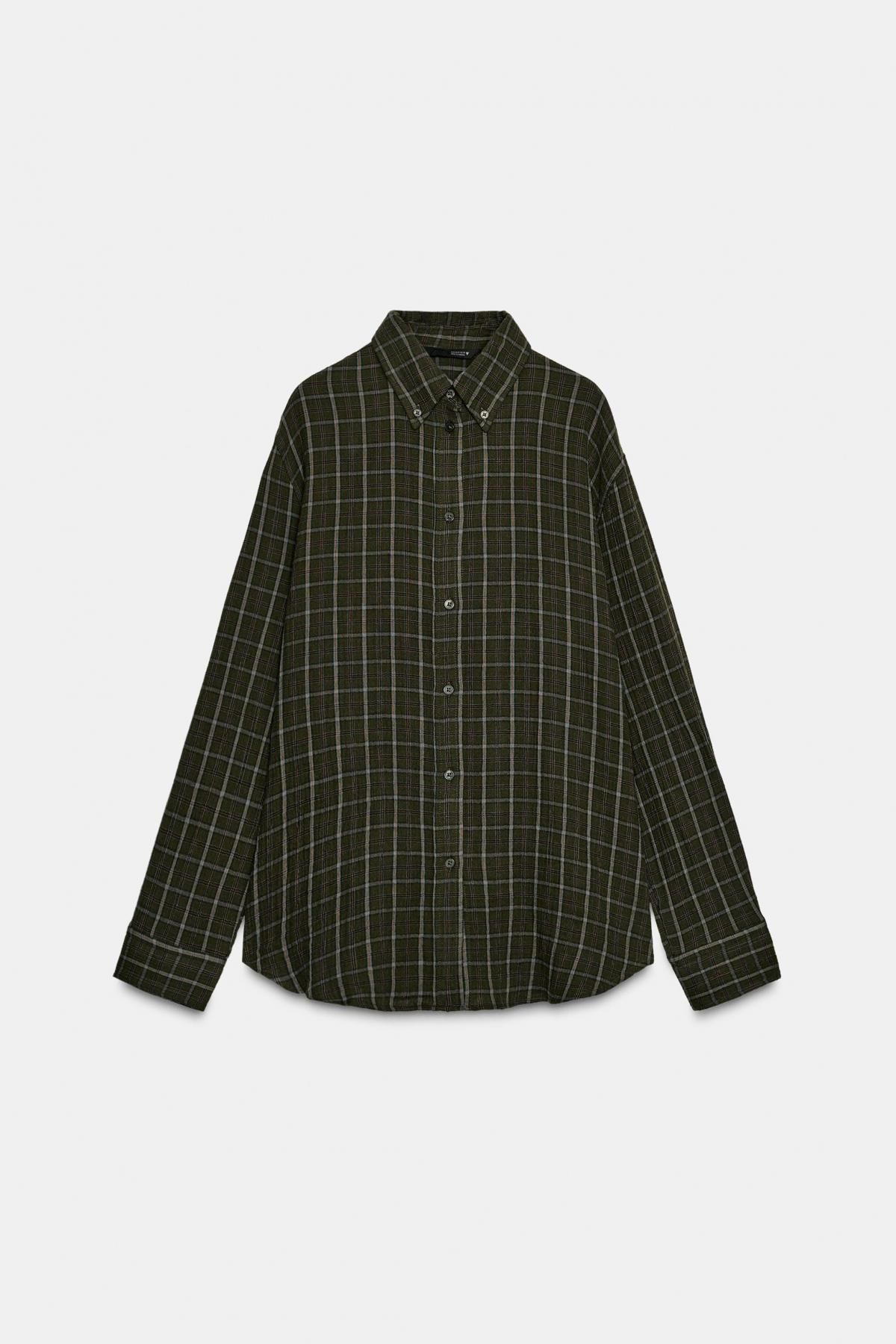 자라 오버핏 체크 코튼 롱슬리브 셔츠 4764/182 DARK GREEN - 메인 이미지