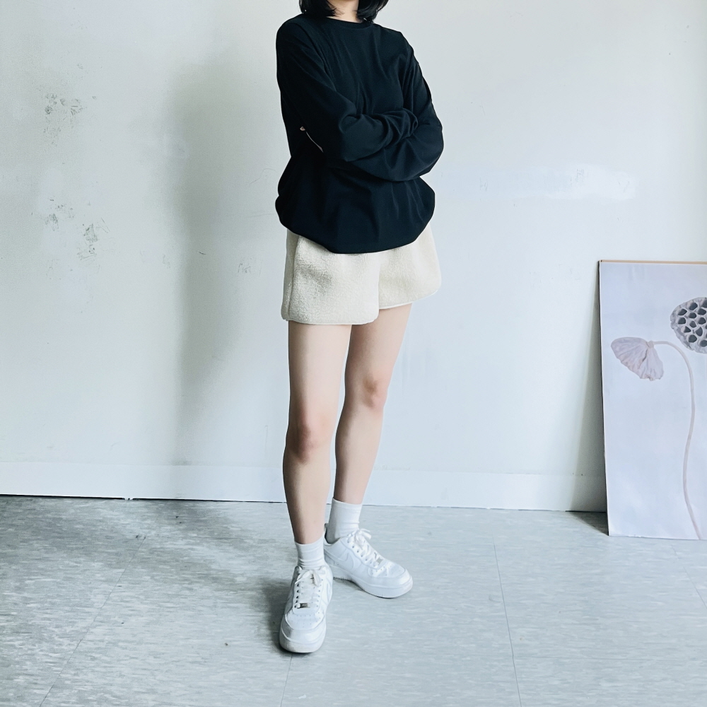 겨울반바지 뽀글이반바지 양털 부클 밴딩 숏 팬츠 - 상세 이미지 2