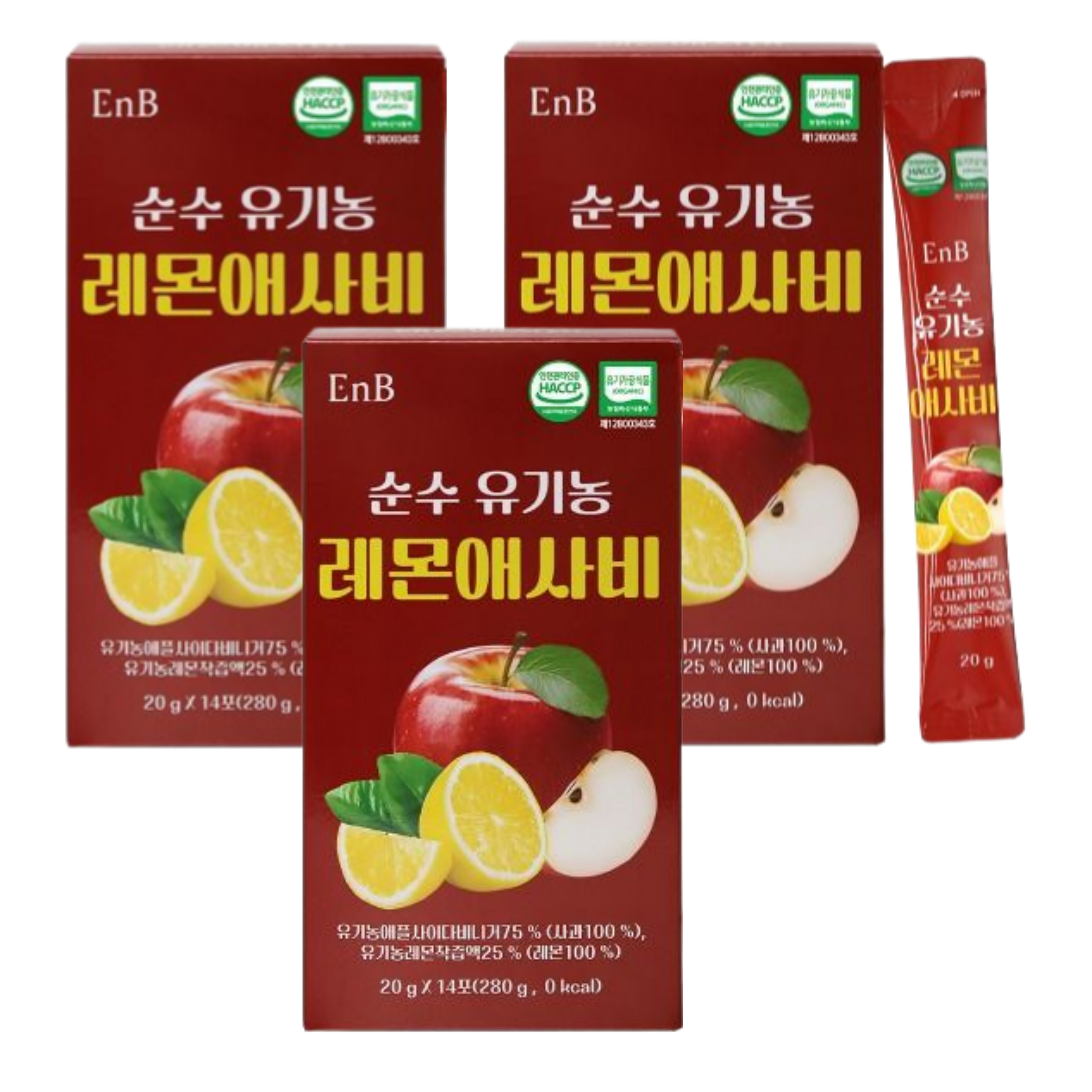 EnB 순수 유기농 레몬 애사비 스틱 발효 사과초모식초 14포, 3개 - 상품 이미지