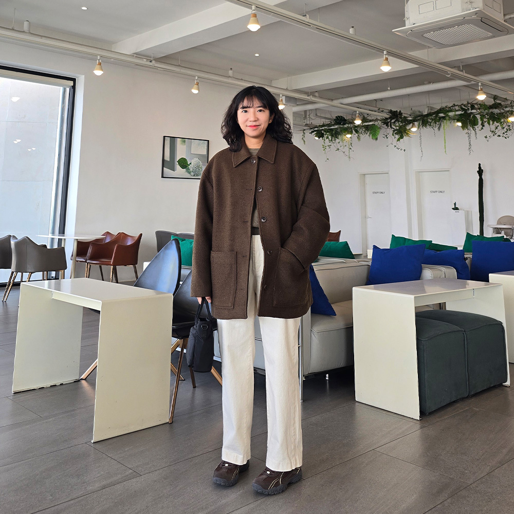 겨울 오버핏 울코트 싱글 오버핏 반코트 하프 키작녀코트 - 상세 이미지 4