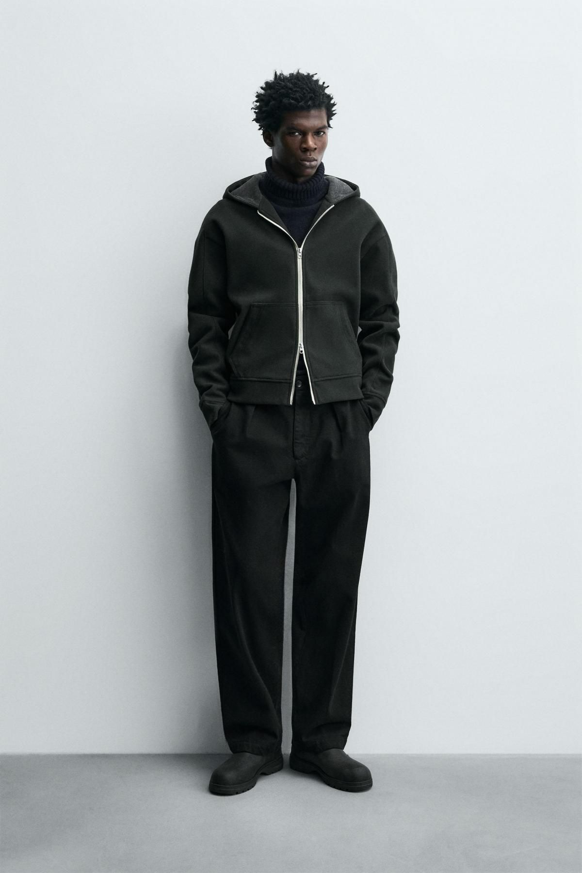 자라 펠트 후드 집업 스웨트셔츠 2878/315 DARK GREEN - 상세 이미지 2