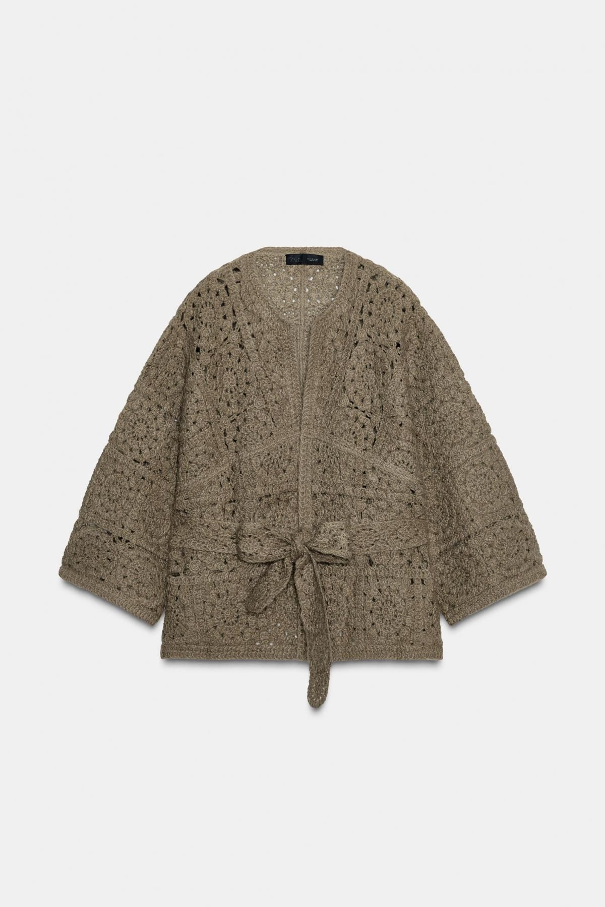 자라 레이스 오픈니트 벨티드 라운드넥 가디건 1957/107 LIGHT KHAKI - 상품 이미지