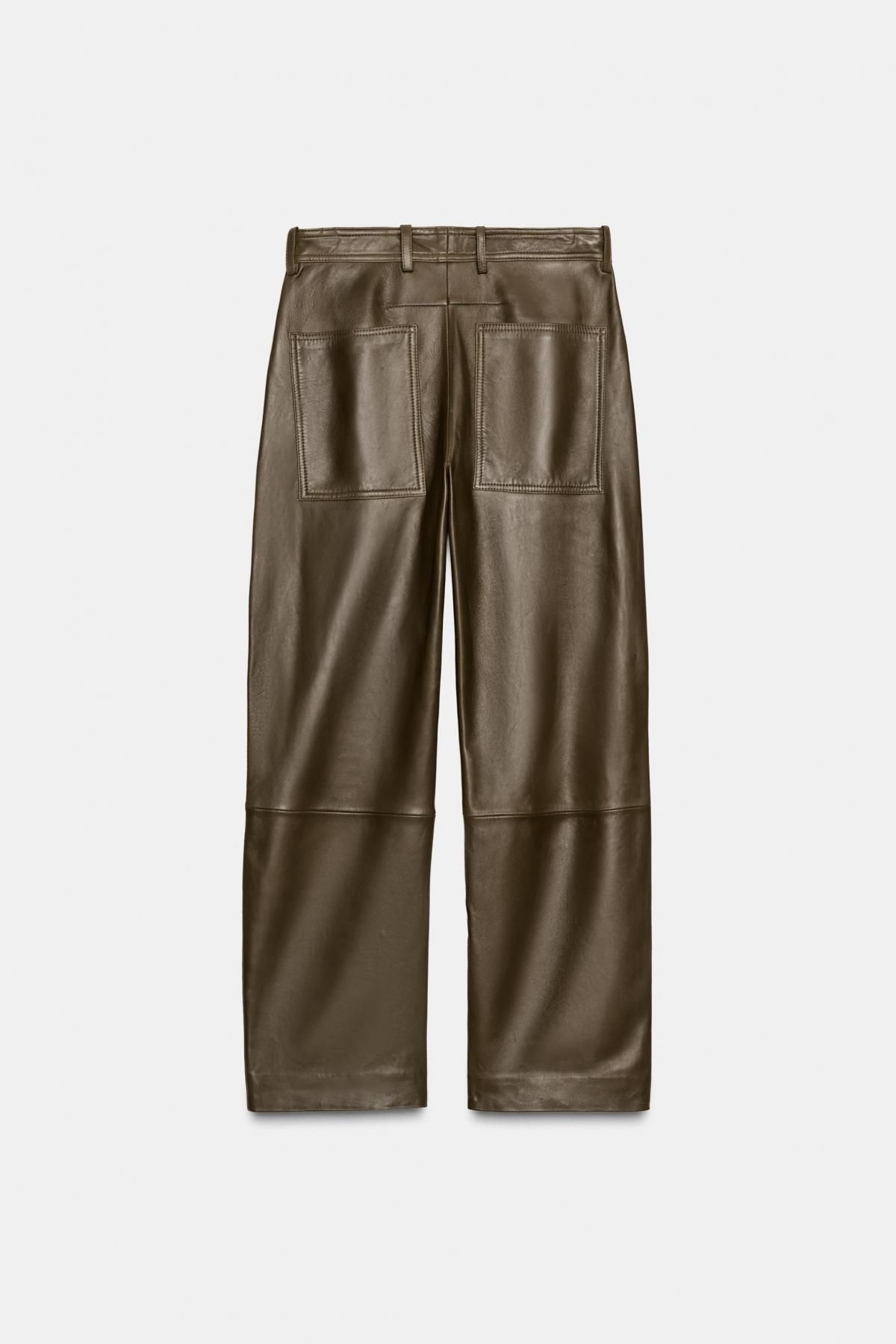 자라 프리미엄 레더 스트레이트 팬츠 5479/247 DARK KHAKI - 상세 이미지 4