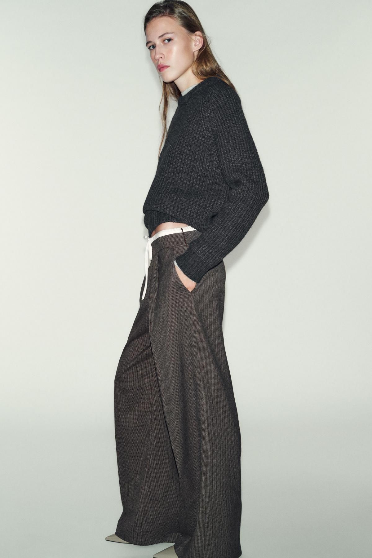 자라 더블웨이스트 하이웨스트 와이드 팬츠 1608/222 DARK BROWN - 상세 이미지 4