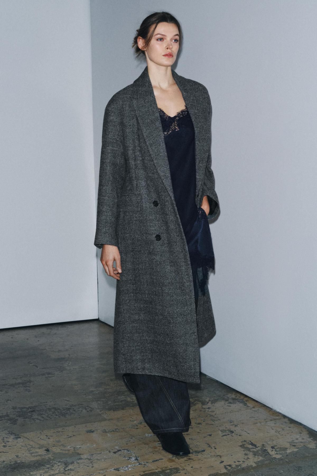 자라 체크 오버사이즈 울 더블코트 9662/727 MID-GREY - 상세 이미지 5