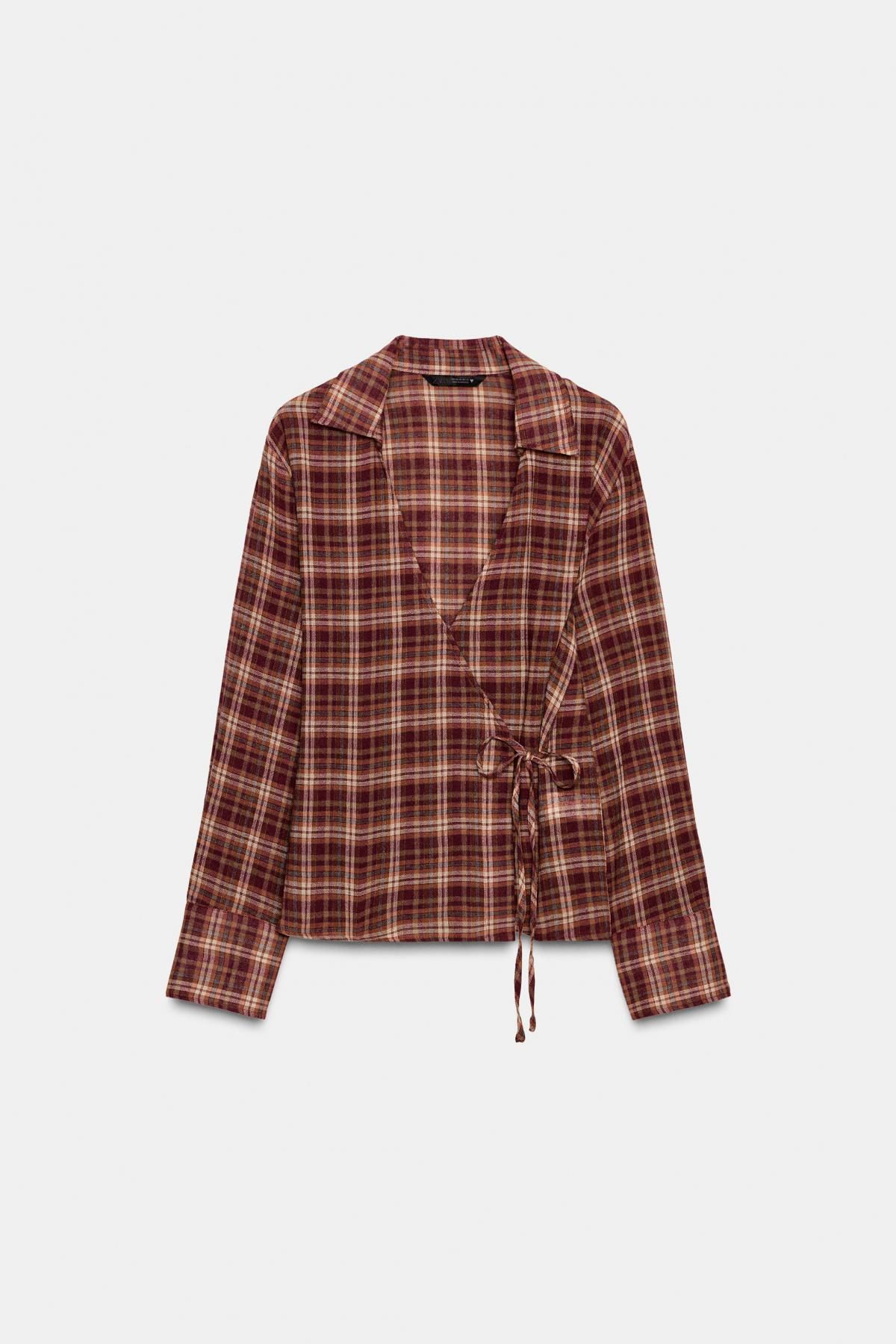자라 체크 랩 브이넥 셔츠 코튼혼방 9676/506 KHAKI - 상품 이미지