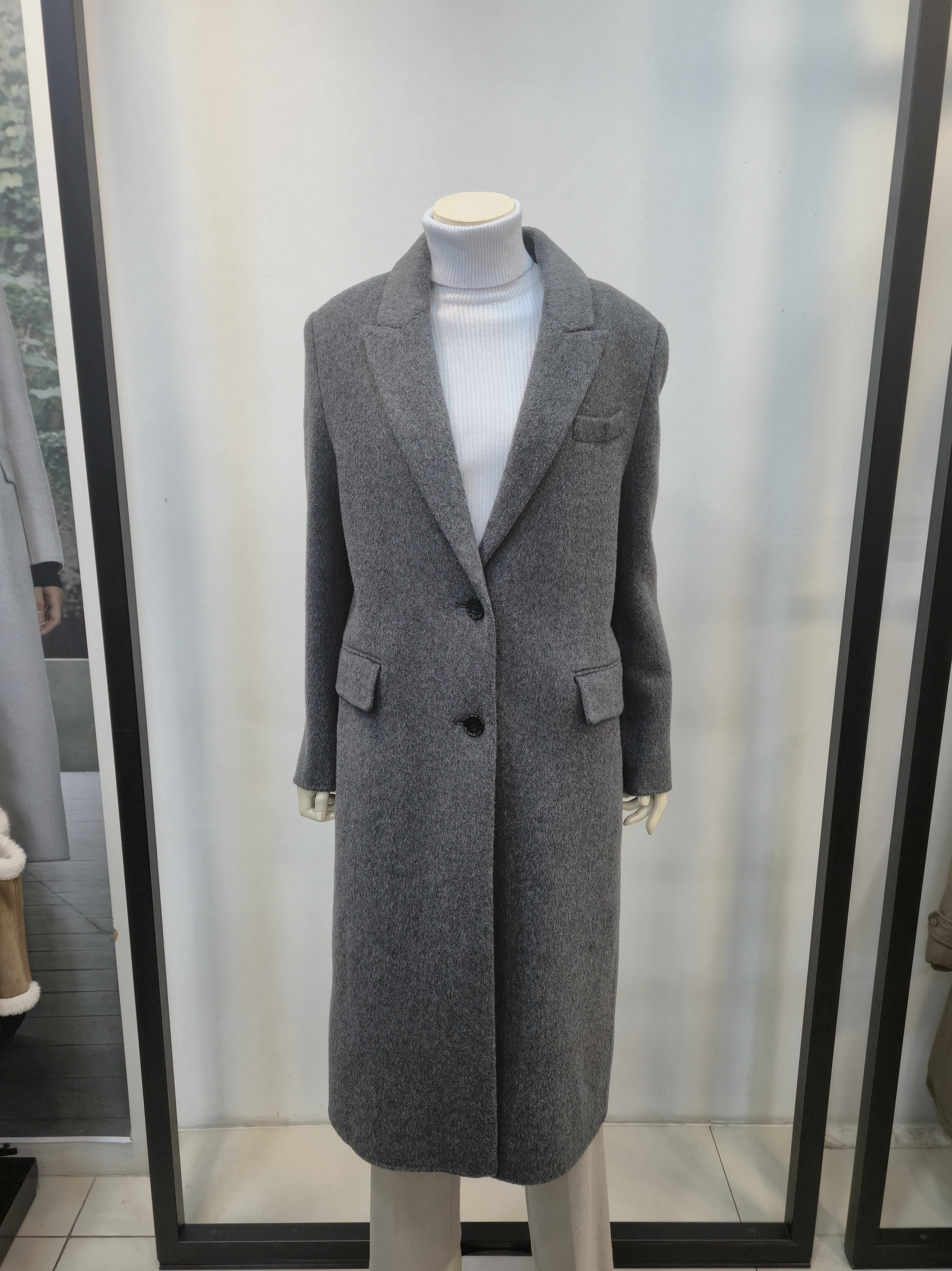 쉬즈미스 싱글핸드메이드코트  울혼방롱코트 하객룩 결혼식 P441100