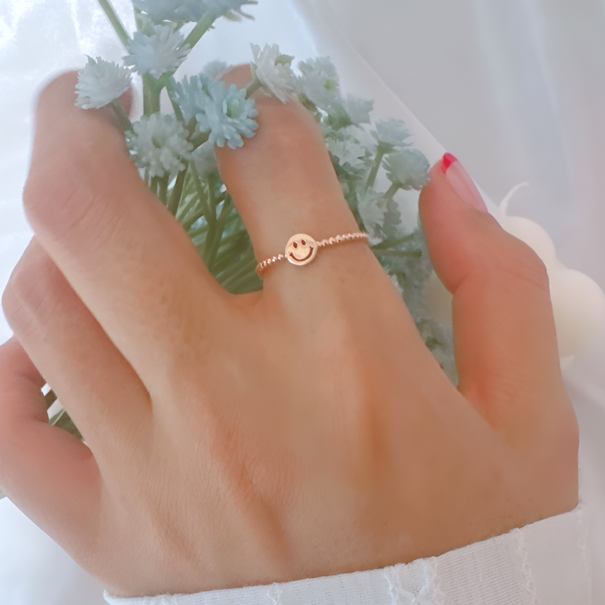 14k 18k 스마일 볼 반지 금 수능 행운 애끼 검지 가족 데일리 우정 링 실반지 - 상세 이미지 5