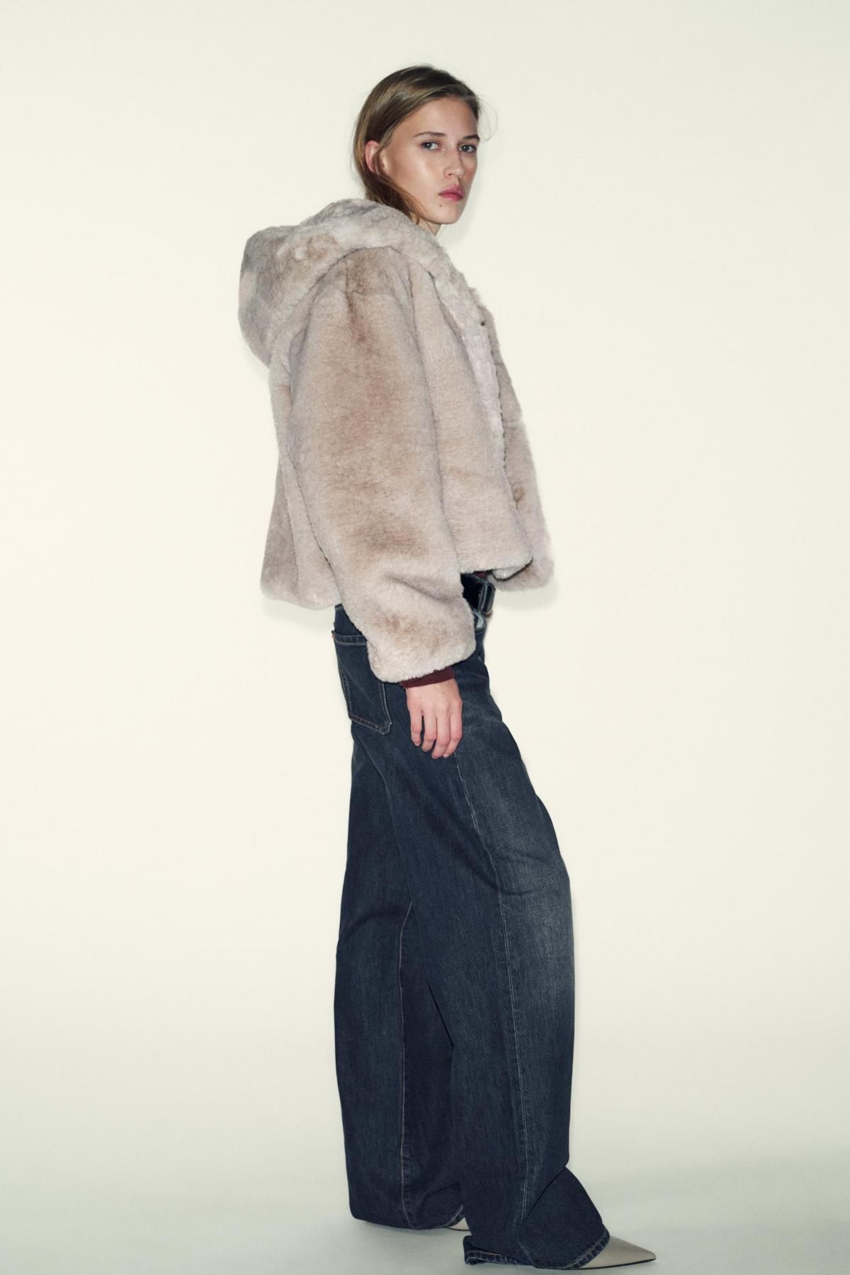 자라 에코퍼 후드 숏 코트 6318/279 MINK - 상세 이미지 5