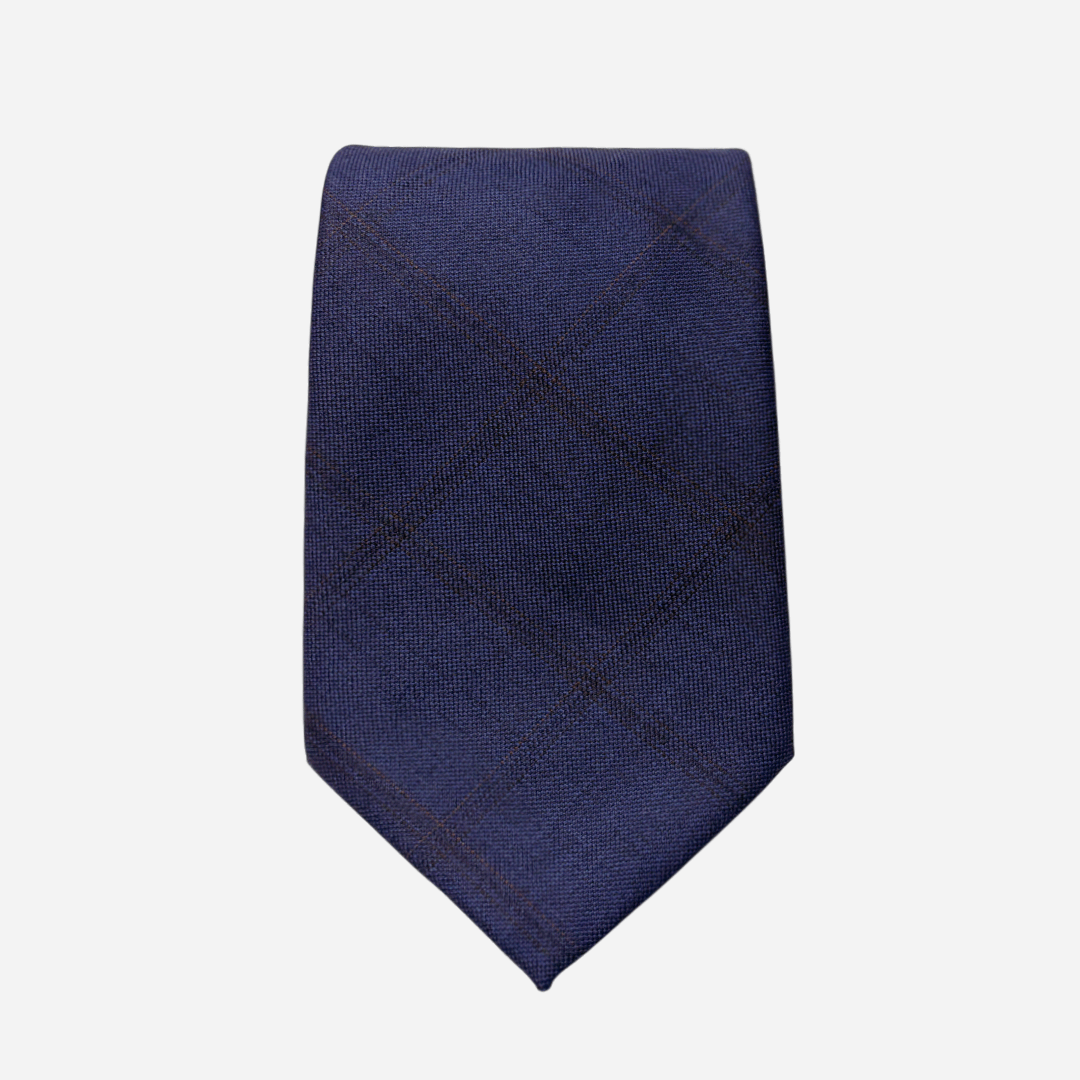 [해리슨테일러] 영국 SCABAL 스카발 핸드메이드 제작 넥타이 (blue navy windowpane check-brown stitch) - 상세 이미지 2
