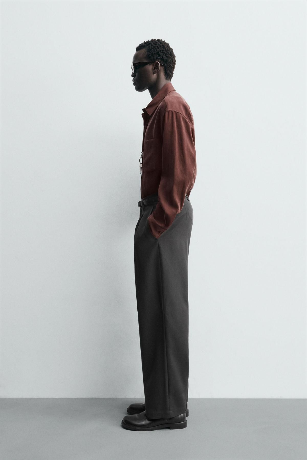 자라 릴렉스핏 브라운 테크니컬 긴팔 셔츠 9369/180 BURGUNDY - 상세 이미지 5