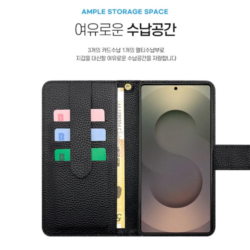 케이디 천연 소가죽 지퍼형 다이어리 카드 지갑 케이스 버건디, 갤럭시A24 - 상세 이미지 4