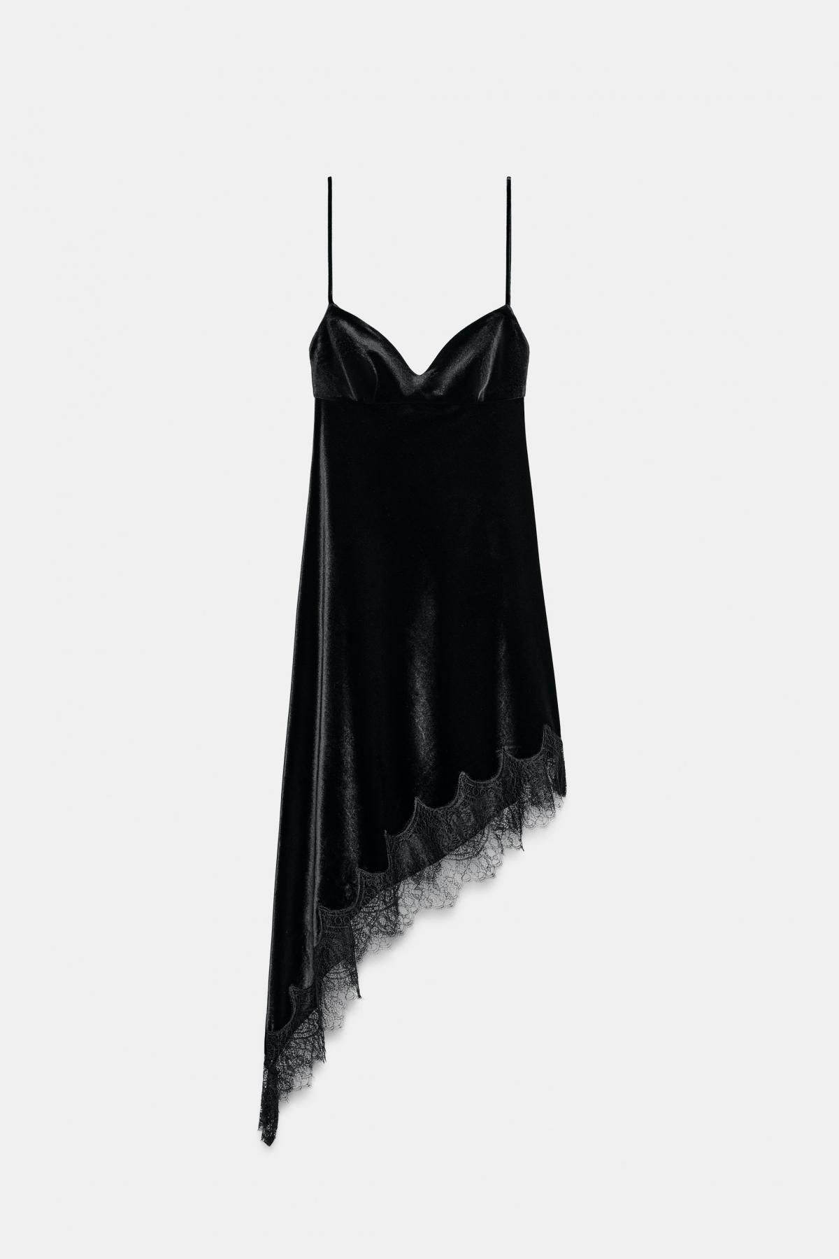 자라 벨벳 레이스 미디 슬립 원피스 V넥 4772/251 BLACK - 상품 이미지