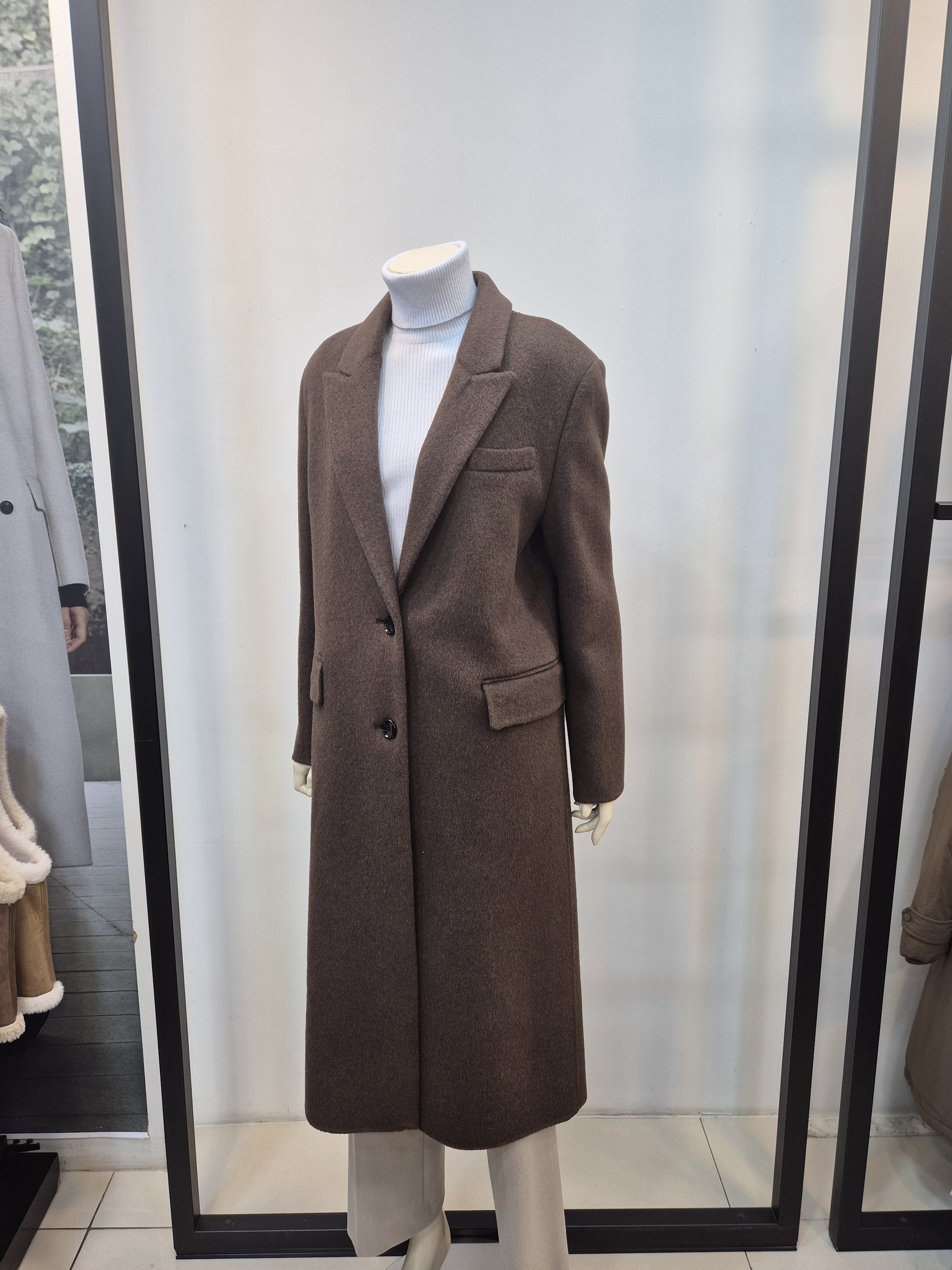 쉬즈미스 싱글핸드메이드코트  울혼방롱코트 하객룩 결혼식 P441100