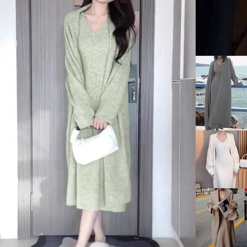 여성 원피스 가디건 간절기 여자 골지 외출 패션 투피스 - 상품 이미지