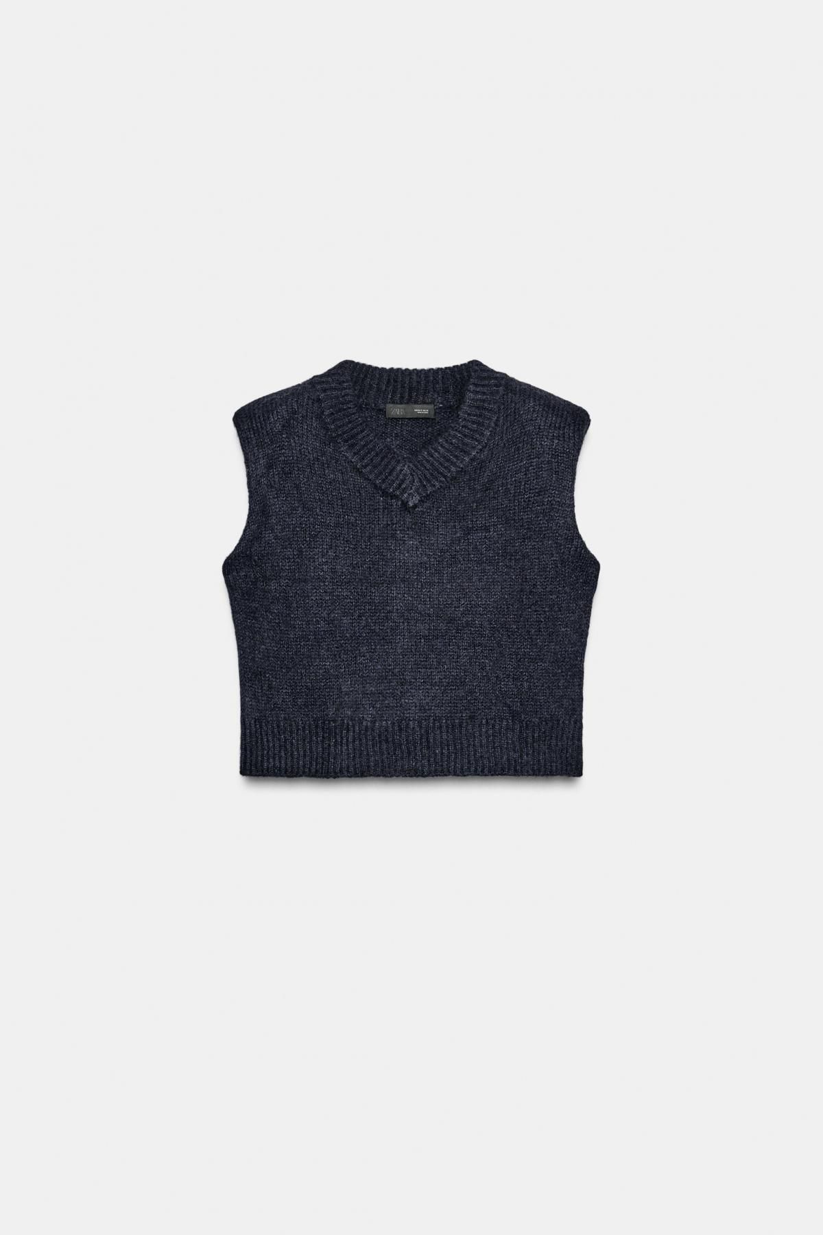 자라 울 알파카 브이넥 니트 베스트 5755/119 NAVY BLUE - 메인 이미지