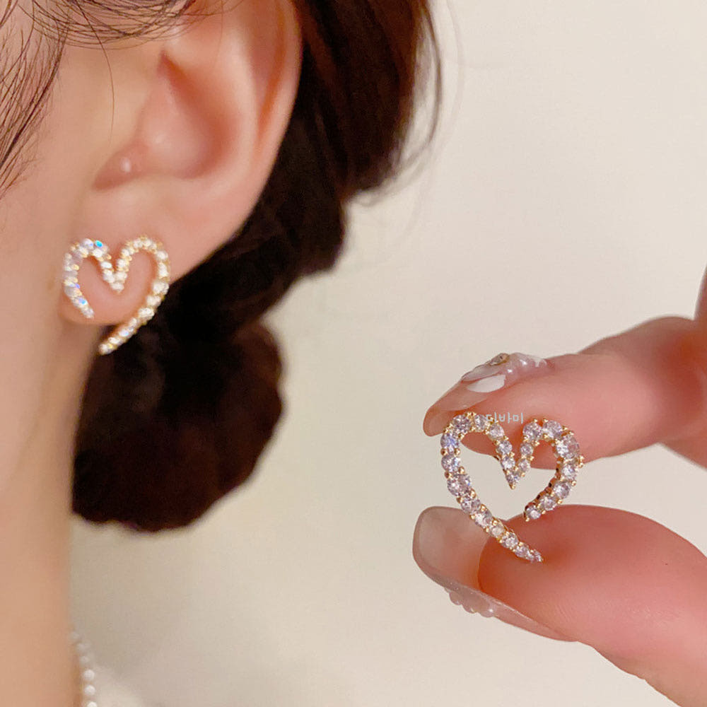 S925 큐빅 빅 하트 귀걸이 러블리 14K 포인트 패션 이어링 이미지 7