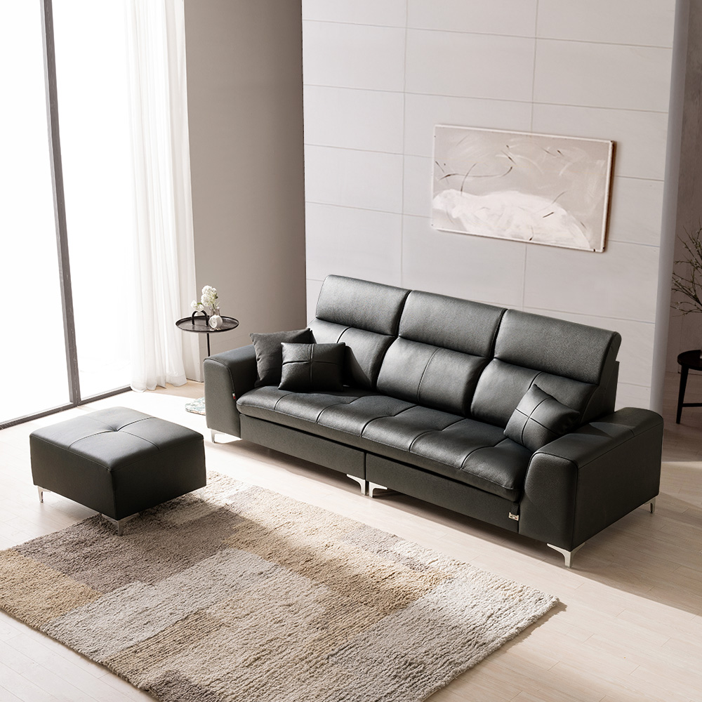 보루네오 베로나 이태리 통가죽 천연면피 소가죽 소파 4인용+스툴