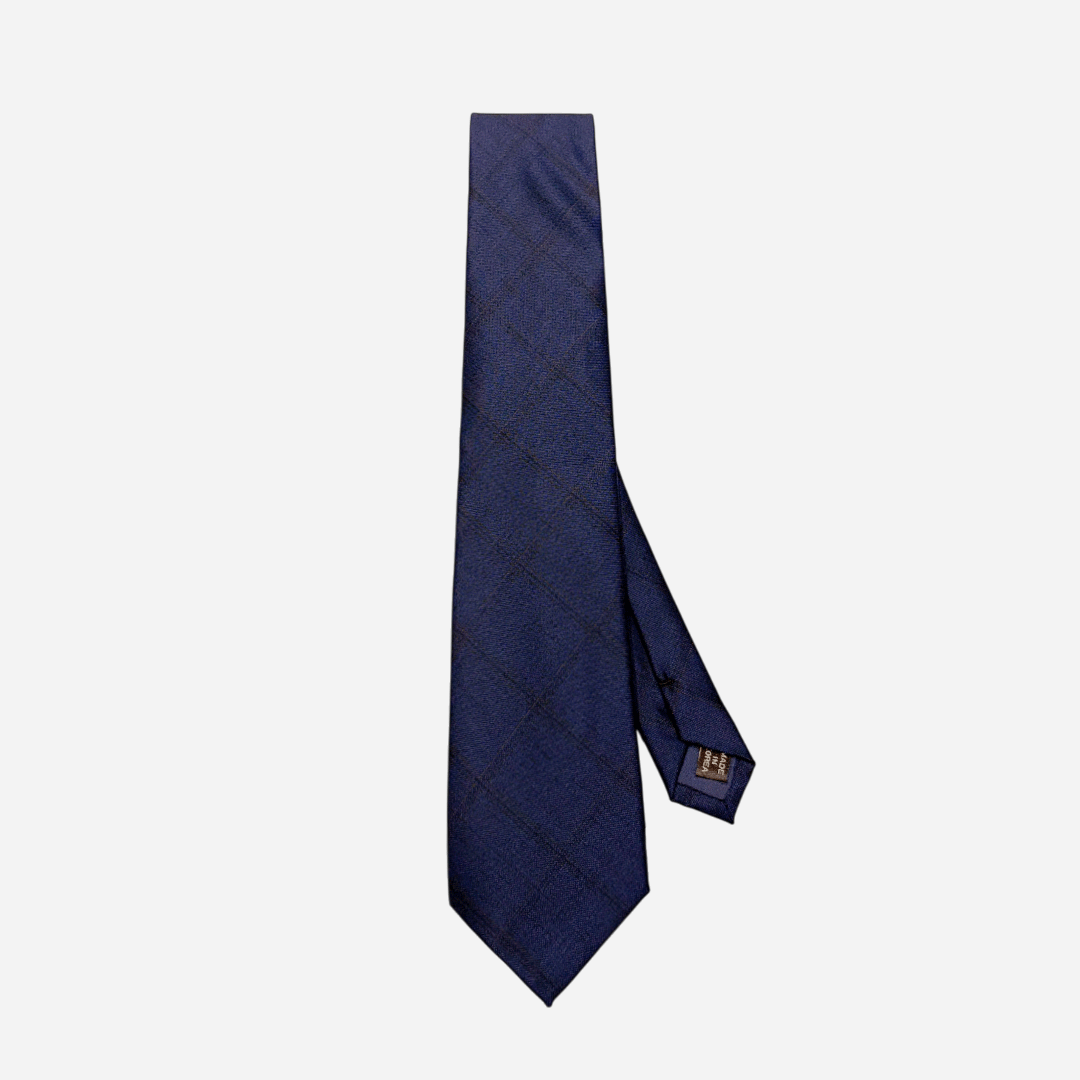 [해리슨테일러] 영국 SCABAL 스카발 핸드메이드 제작 넥타이 (blue navy windowpane check-brown stitch) - 상세 이미지 4