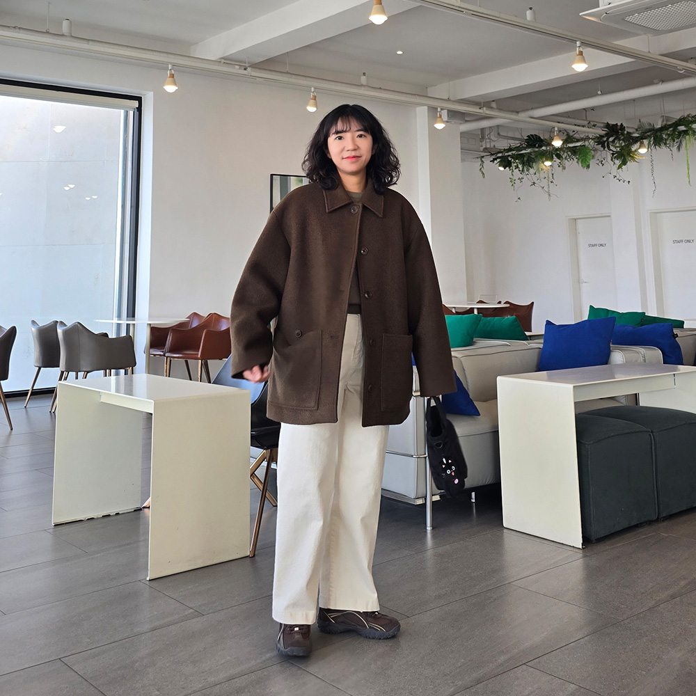 겨울 오버핏 울코트 싱글 오버핏 반코트 하프 키작녀코트 이미지 6