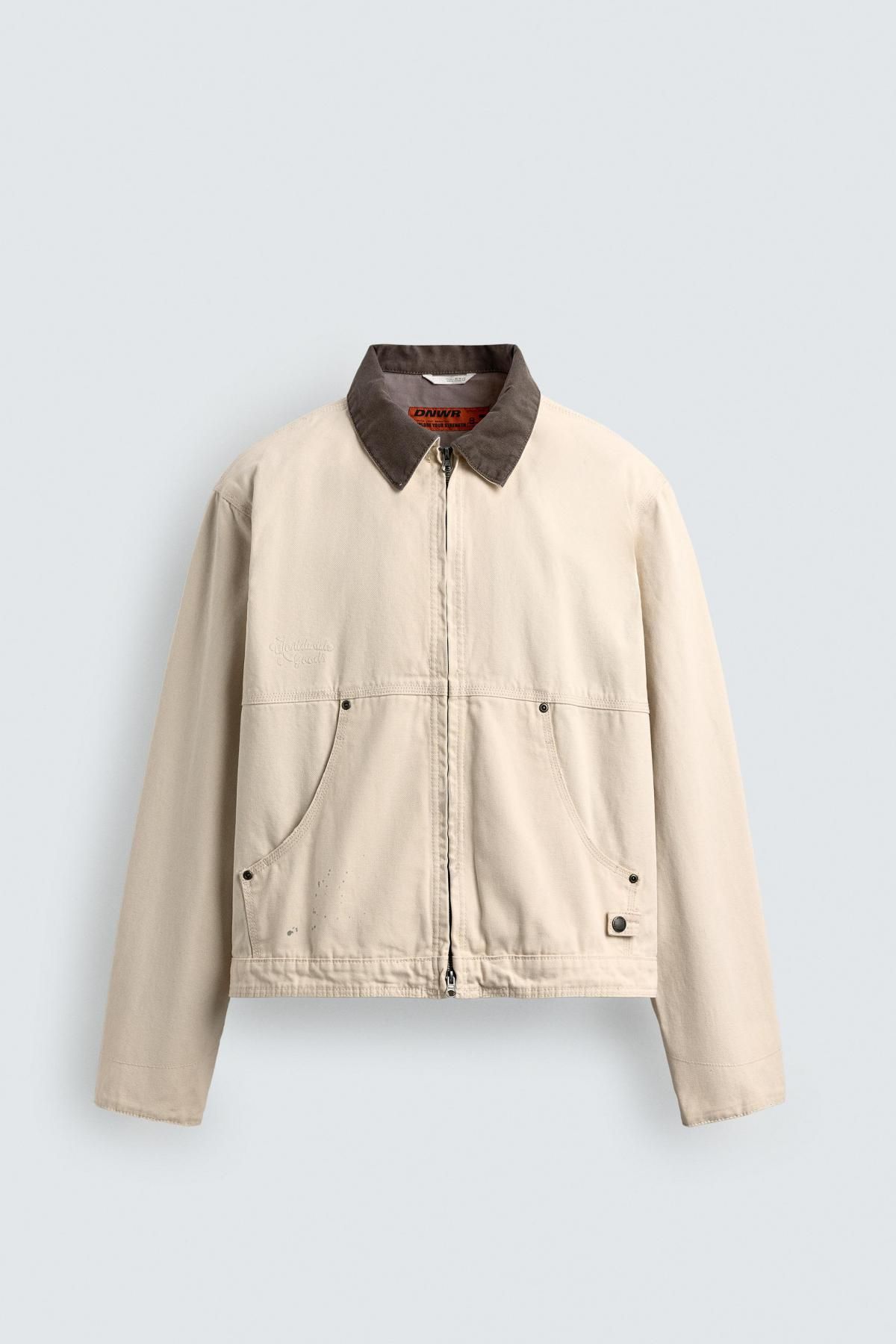 자라 테크니컬 배색 카라 크롭 재킷 4470/321 OYSTER-WHITE - 상품 이미지