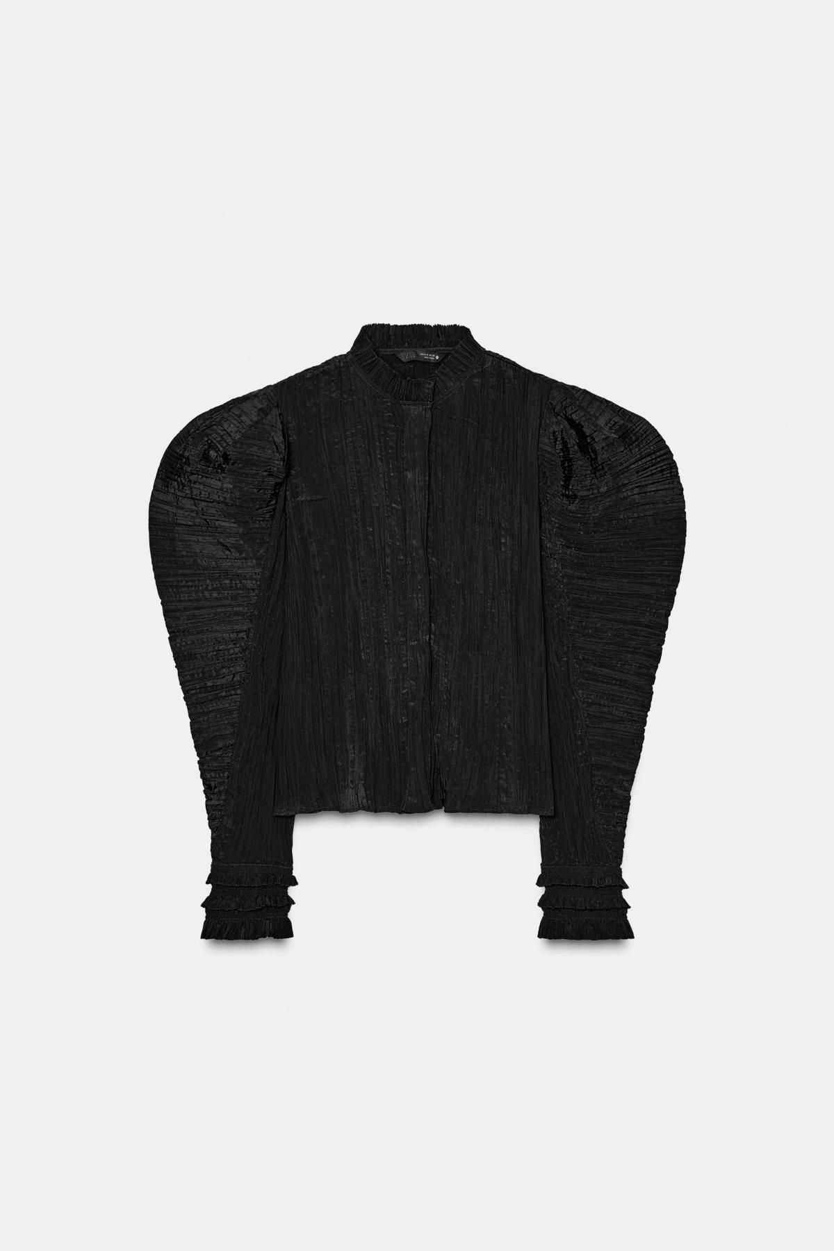자라 링클 퍼프 하이넥 블라우스 0148/240 BLACK - 상품 이미지
