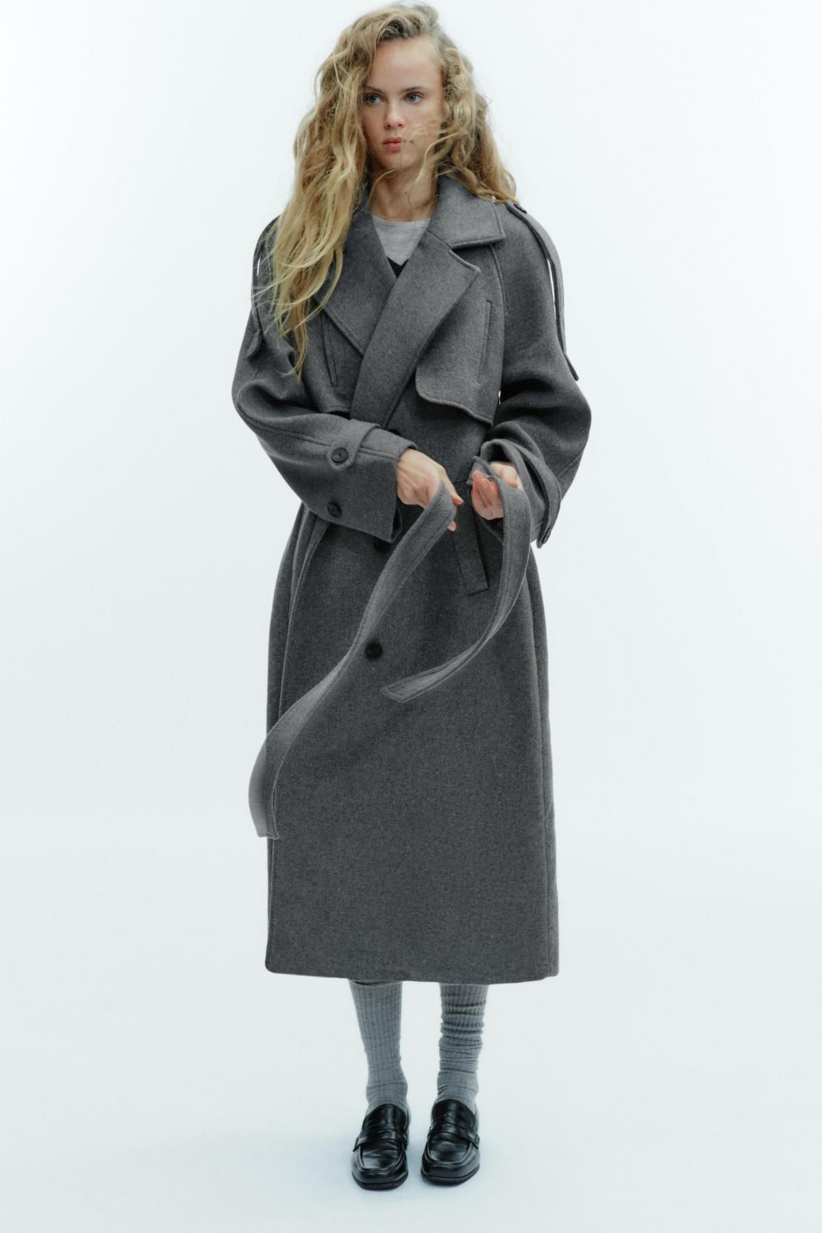 자라 더블브레스트 벨트 롱 코트 1255/892 GREY MARL - 상세 이미지 2