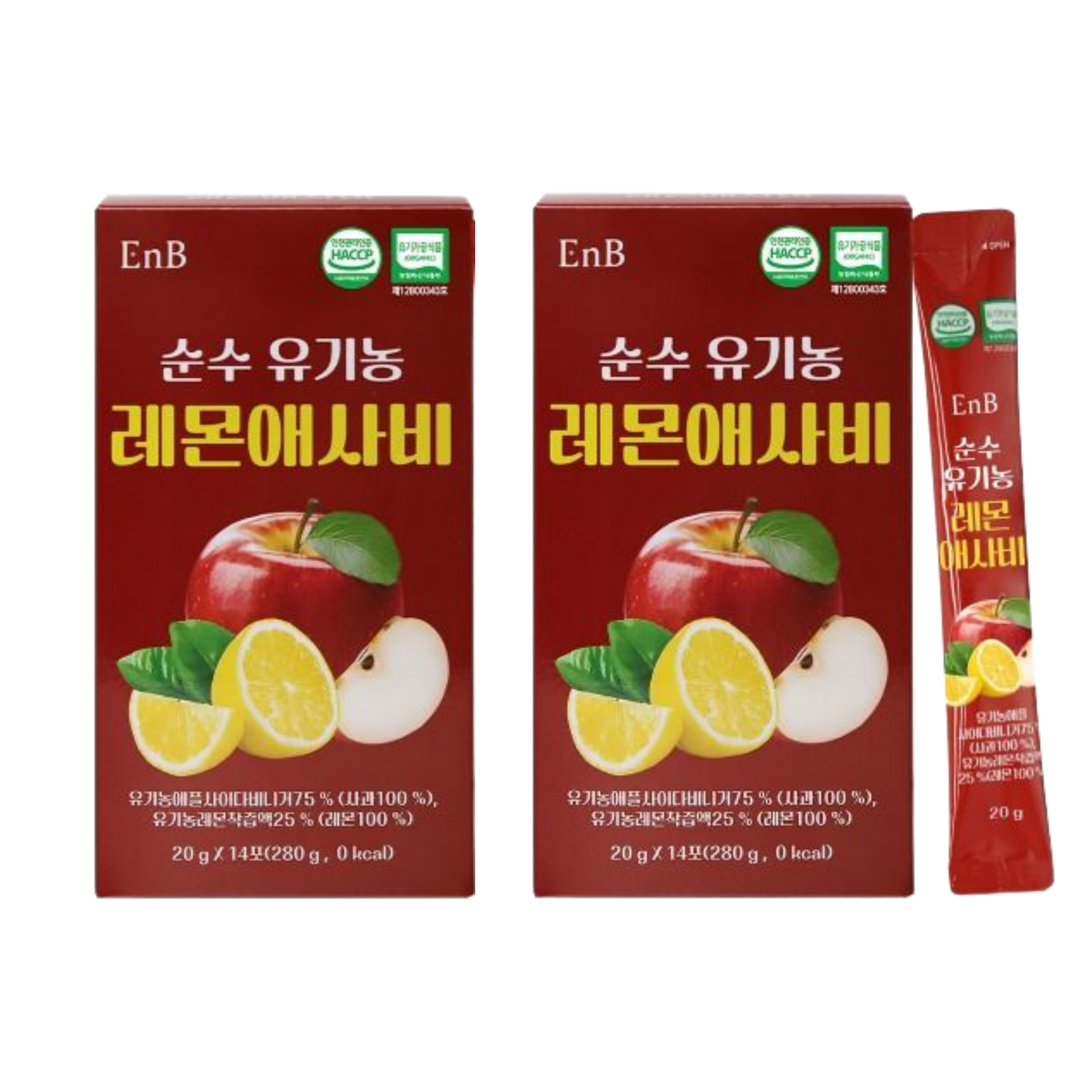EnB 순수 유기농 레몬 애사비 스틱 발효 사과초모식초 14포, 2개 - 상품 이미지