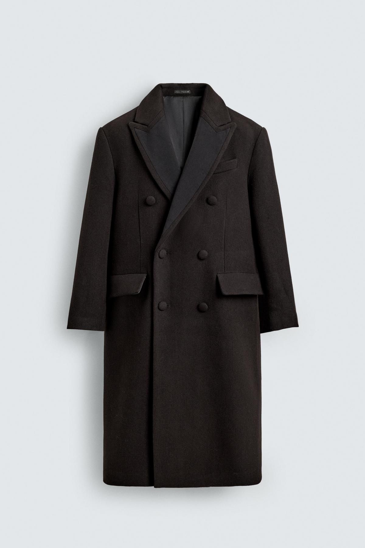 자라 울 더블브레스트 배색 라펠 코트 8281/716 DARK BROWN - 상품 이미지