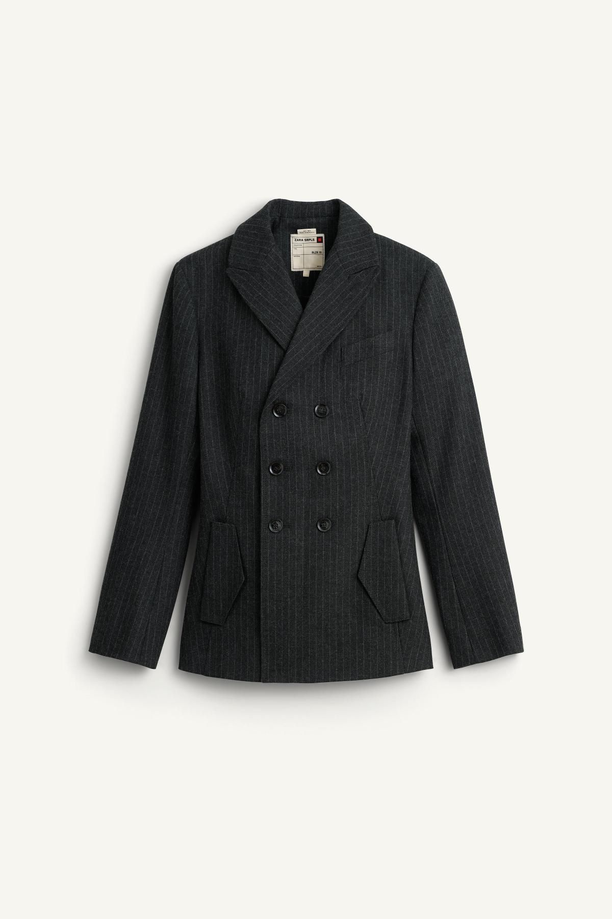자라 핀스트라이프 더블브레스트 울 블레이저 8929/224 DARK GREY - 상품 이미지