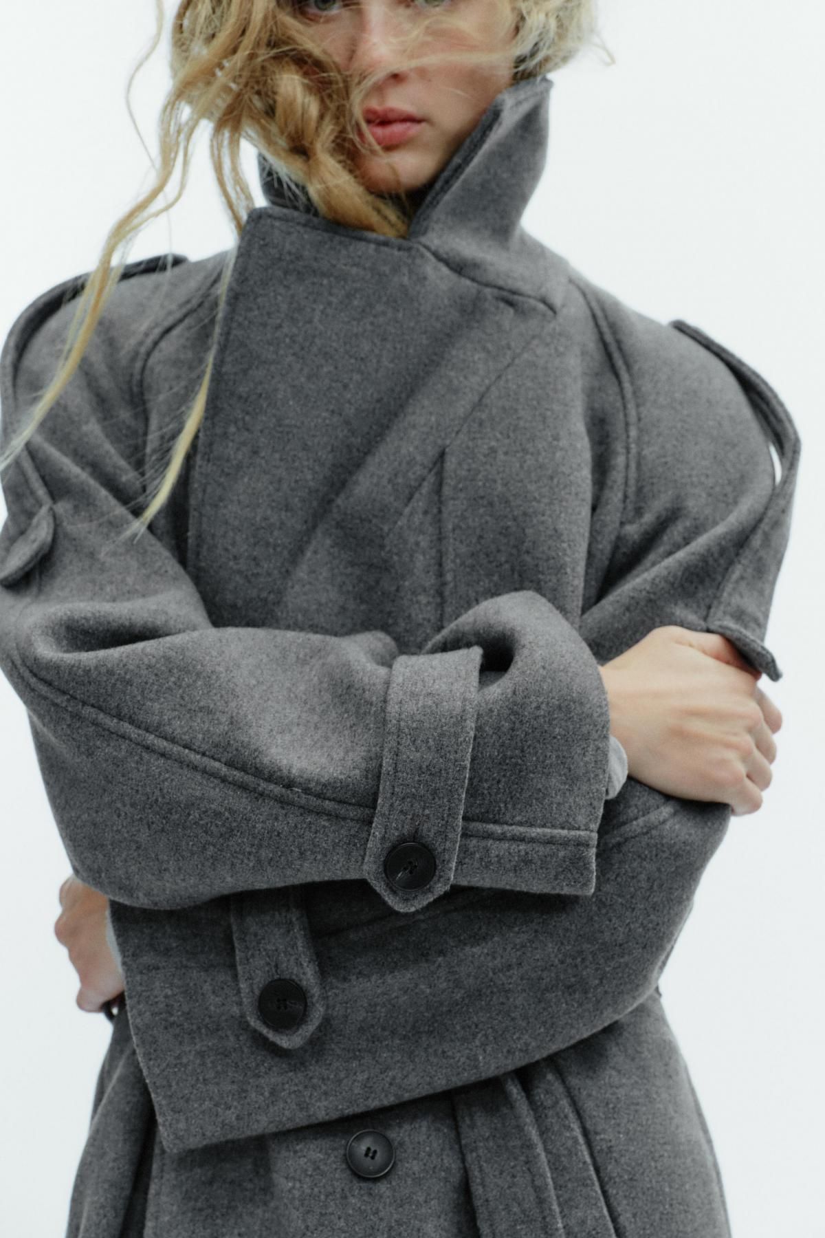 자라 더블브레스트 벨트 롱 코트 1255/892 GREY MARL - 상세 이미지 4