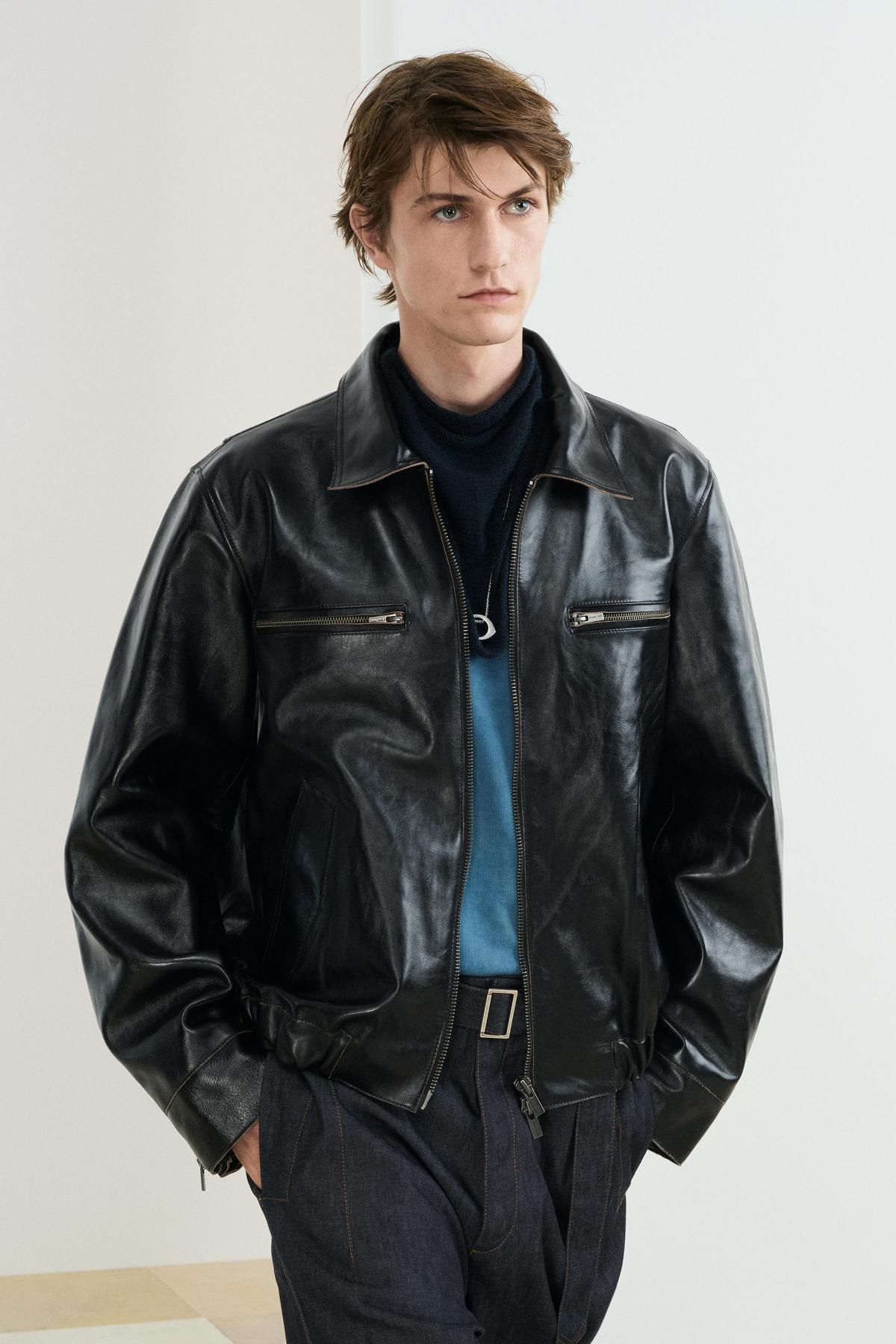 자라 글로시 레더 테크니컬 라이더 재킷 5479/702 BLACK / BROWN - 상세 이미지 4