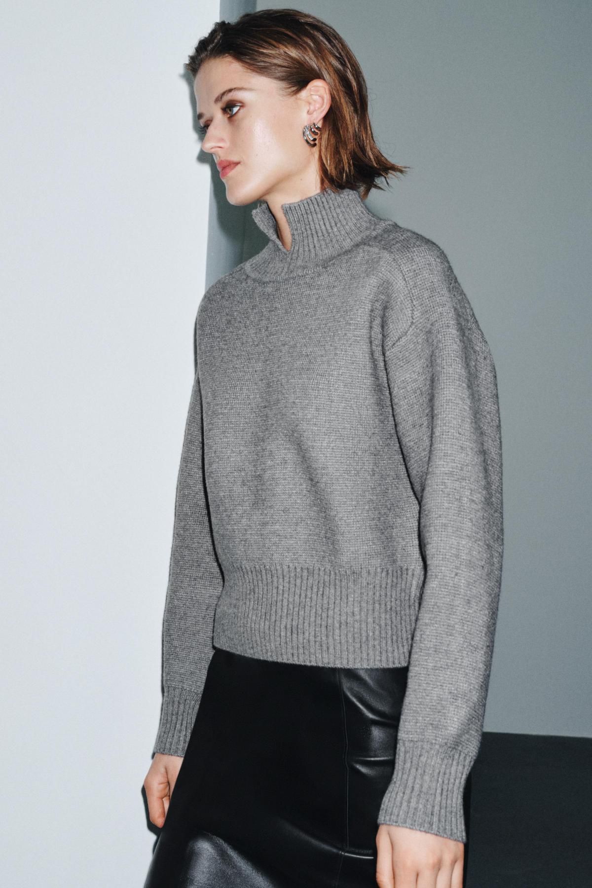 자라 베이직 하이넥 카라 오프닝 니트 스웨터 8146/112 GREY MARL 이미지 6