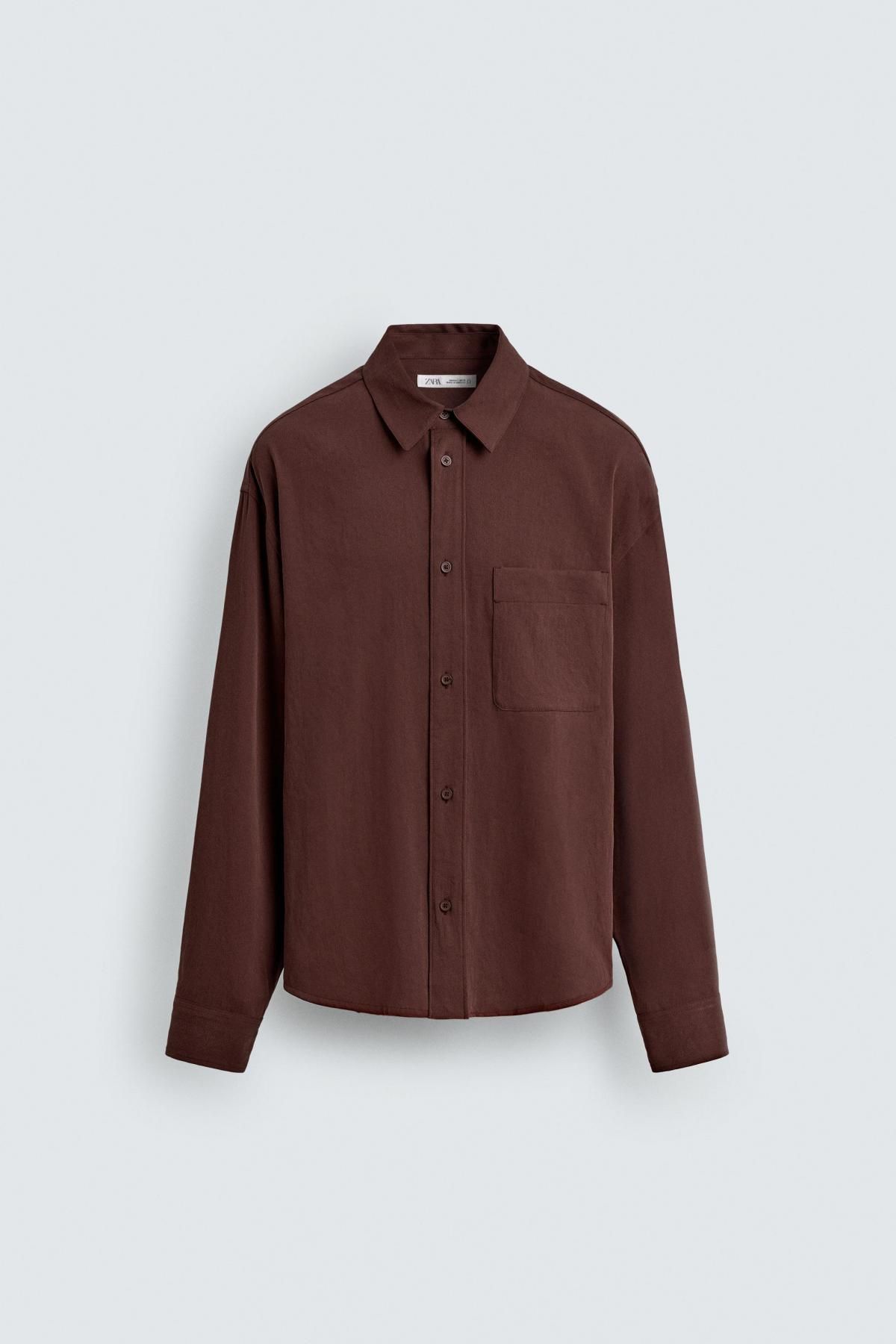 자라 릴렉스핏 브라운 테크니컬 긴팔 셔츠 9369/180 BURGUNDY - 상품 이미지