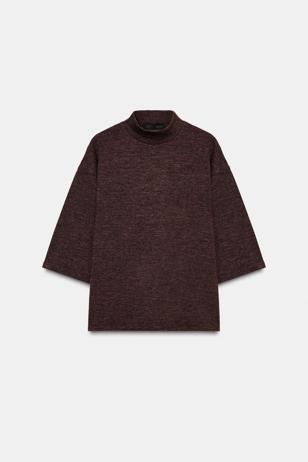 자라 하이넥 피케 티셔츠 7부소매 브라운 5067/177 DARK BROWN - 메인 이미지