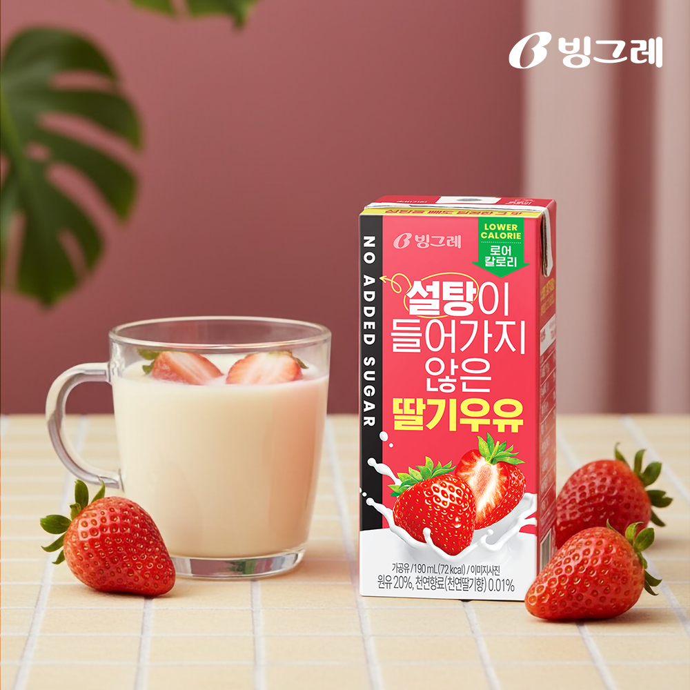 빙그레 설탕이 들어가지 않은 우유 초코+딸기, 190ml, 24개 이미지 4