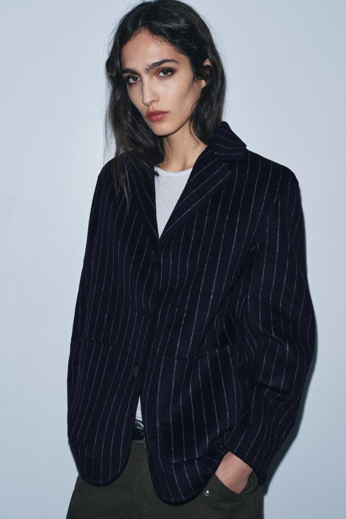 자라 테크니컬 핀스트라이프 울 테일러드 재킷 7522/247 STRIPED - 상세 이미지 3