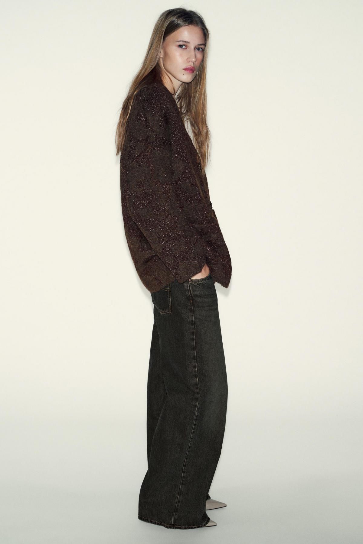 자라 메탈릭 브이넥 루즈핏 가디건 2756/106 BROWN - 상세 이미지 4