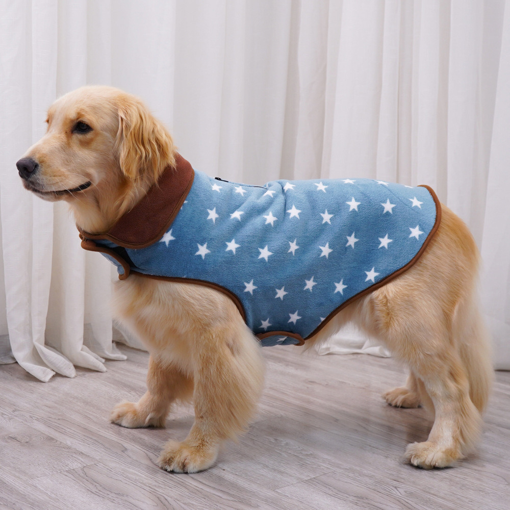 위드레오 강아지 후리스 애견 겨울 조끼 대형견 웰시코기 리트리버옷 스타블루, M