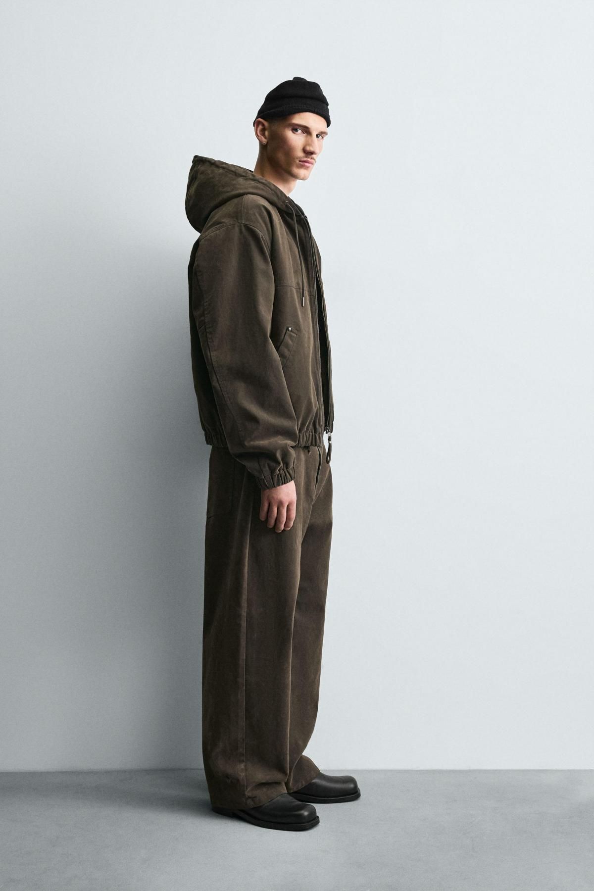 자라 벨벳 패딩 후드 집업 재킷 8281/440 KHAKI - 상세 이미지 5
