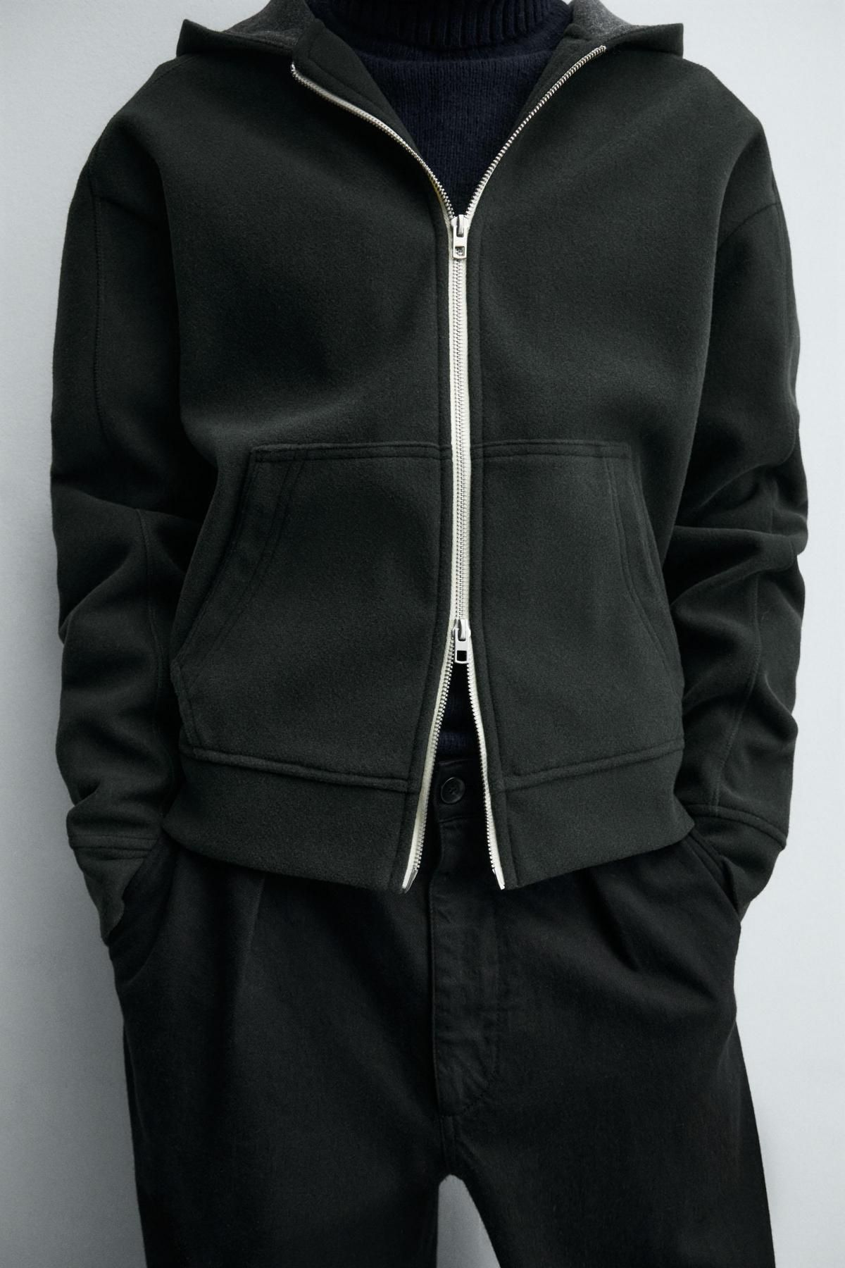 자라 펠트 후드 집업 스웨트셔츠 2878/315 DARK GREEN 이미지 7