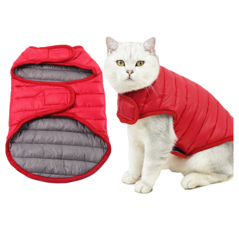 위드레오 대형견 패딩 강아지 겨울옷 강아지 고양이 패딩조끼 양면 경량 레드그레이 S