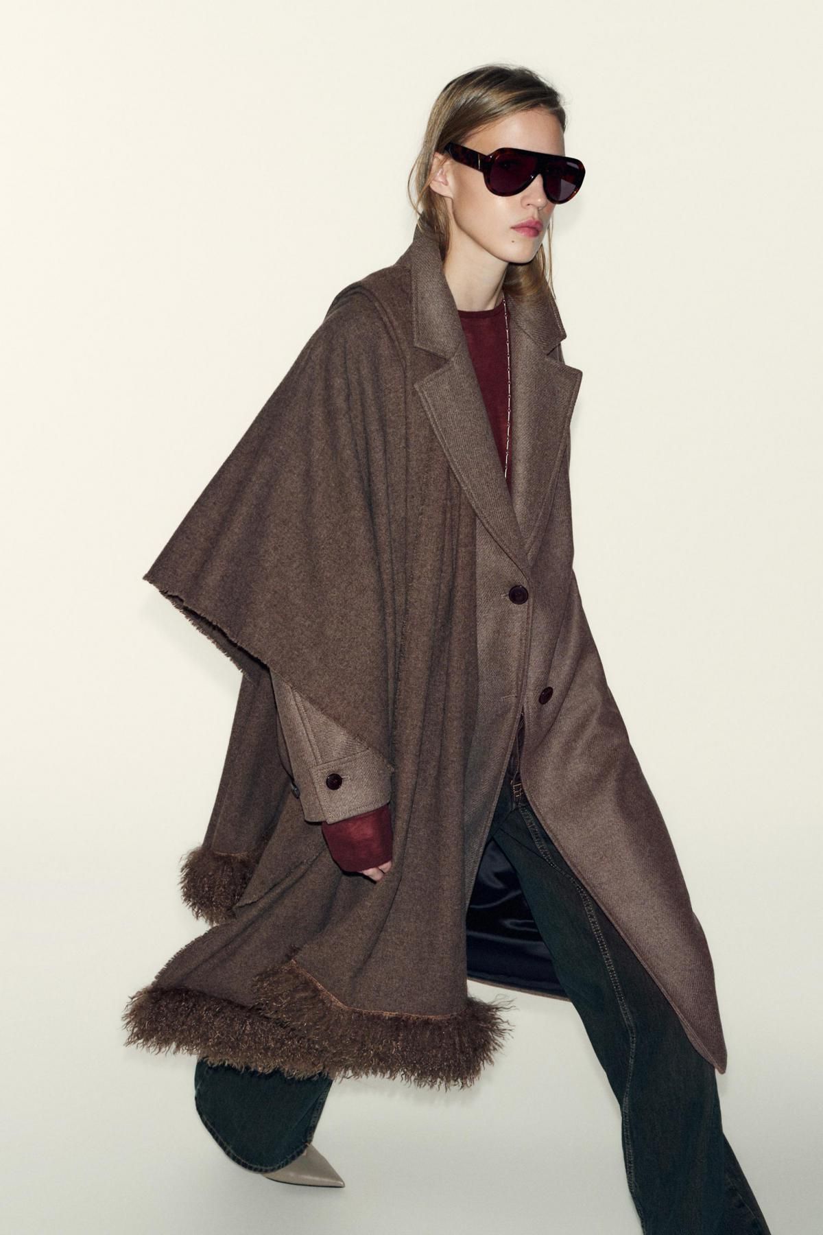 자라 프리미엄 울 퍼 디테일 머플러 1023/294 BROWN / TAUPE - 상세 이미지 3