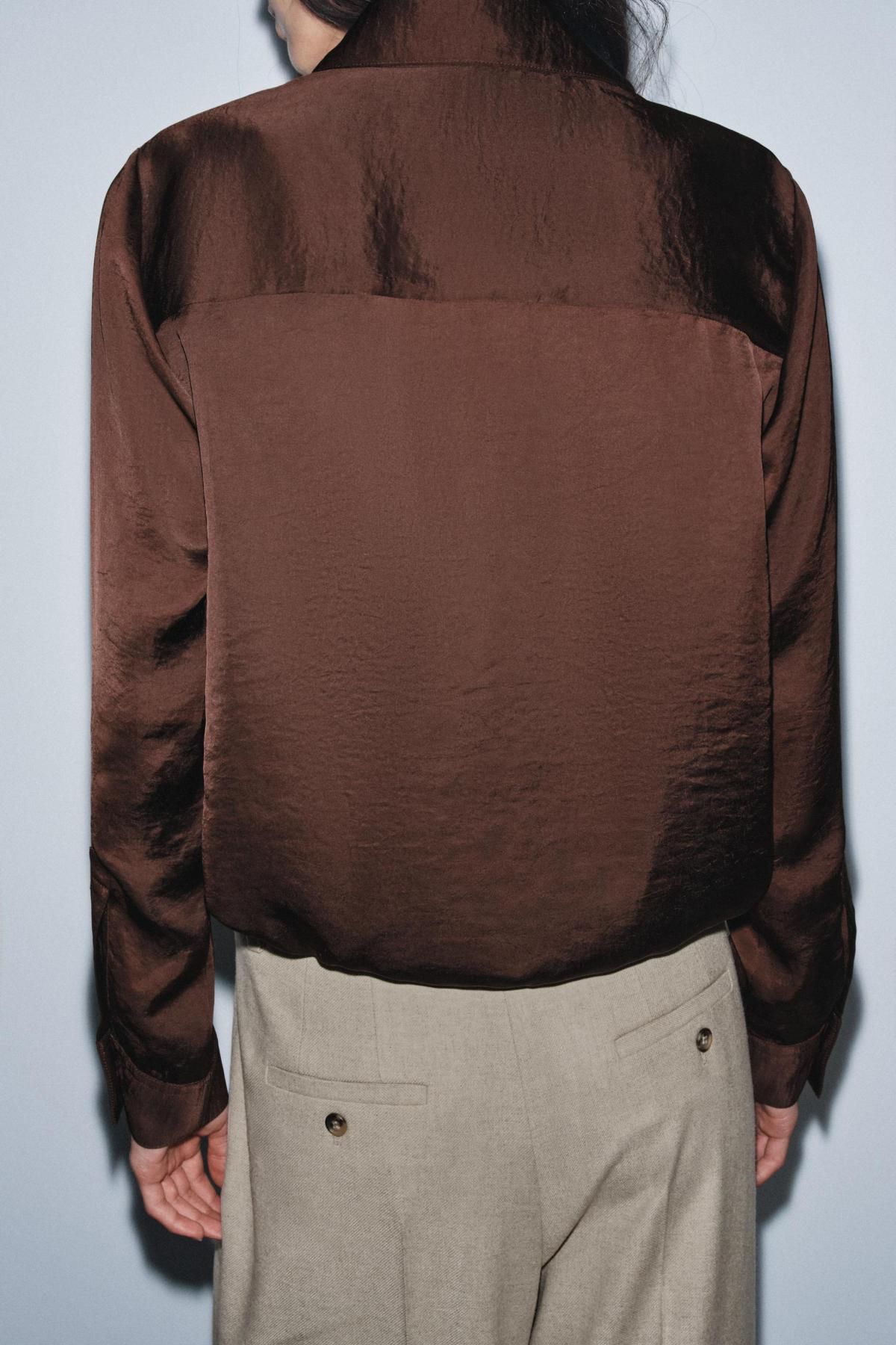자라 드로스트링 새틴 긴팔 셔츠 9842/987 BROWN - 상세 이미지 4