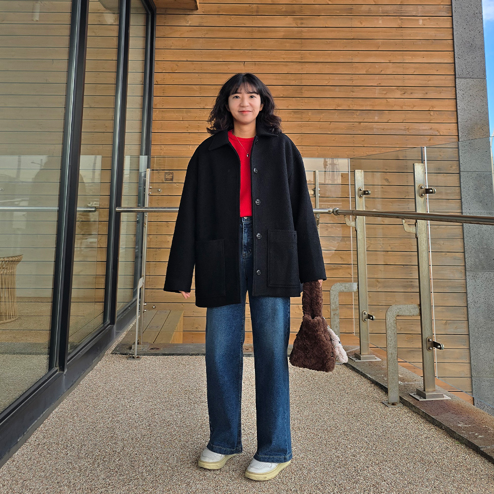 겨울 오버핏 울코트 싱글 오버핏 반코트 하프 키작녀코트 이미지 8